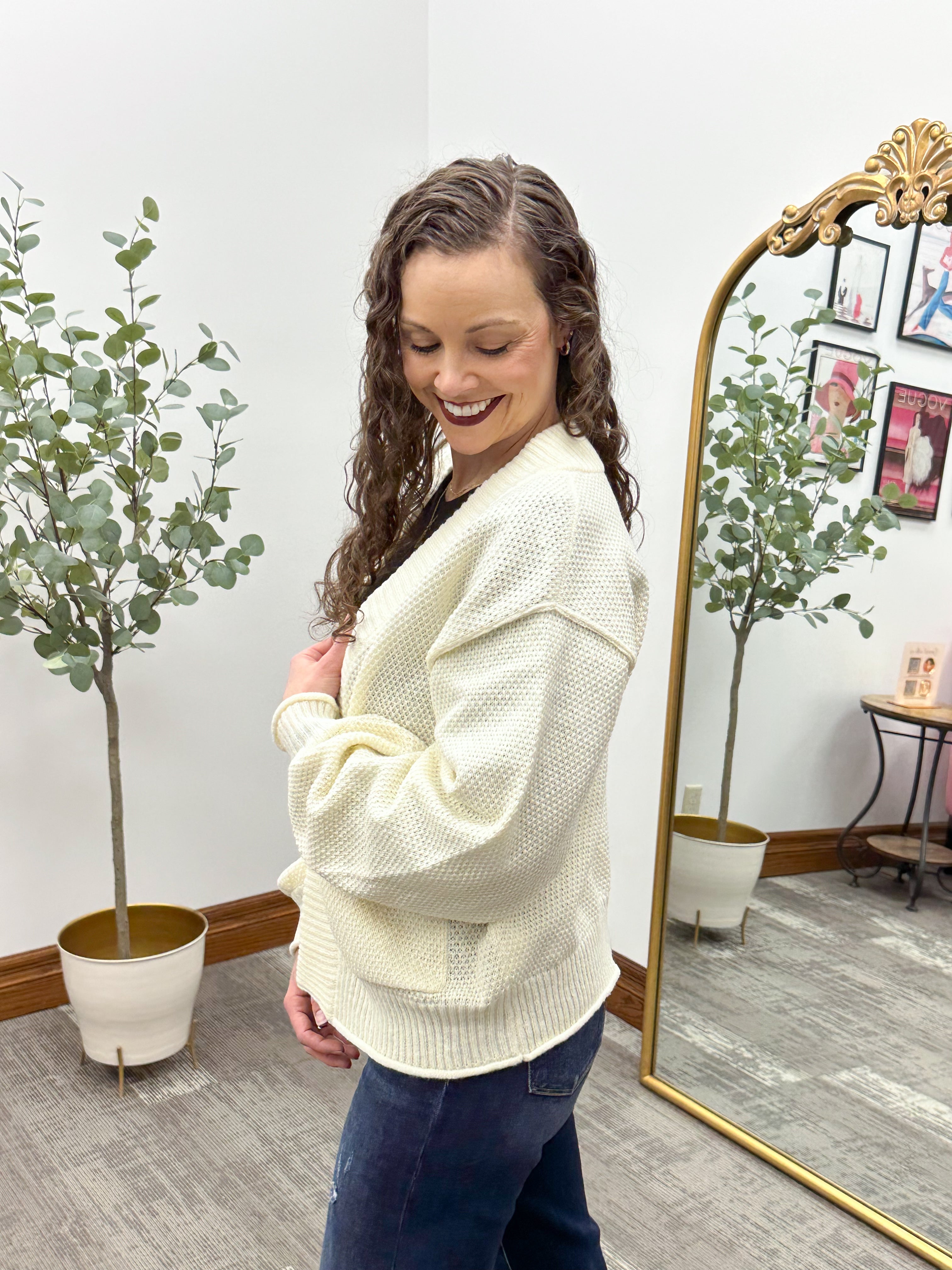 Waffle Knit Front Pocket Cardigan
