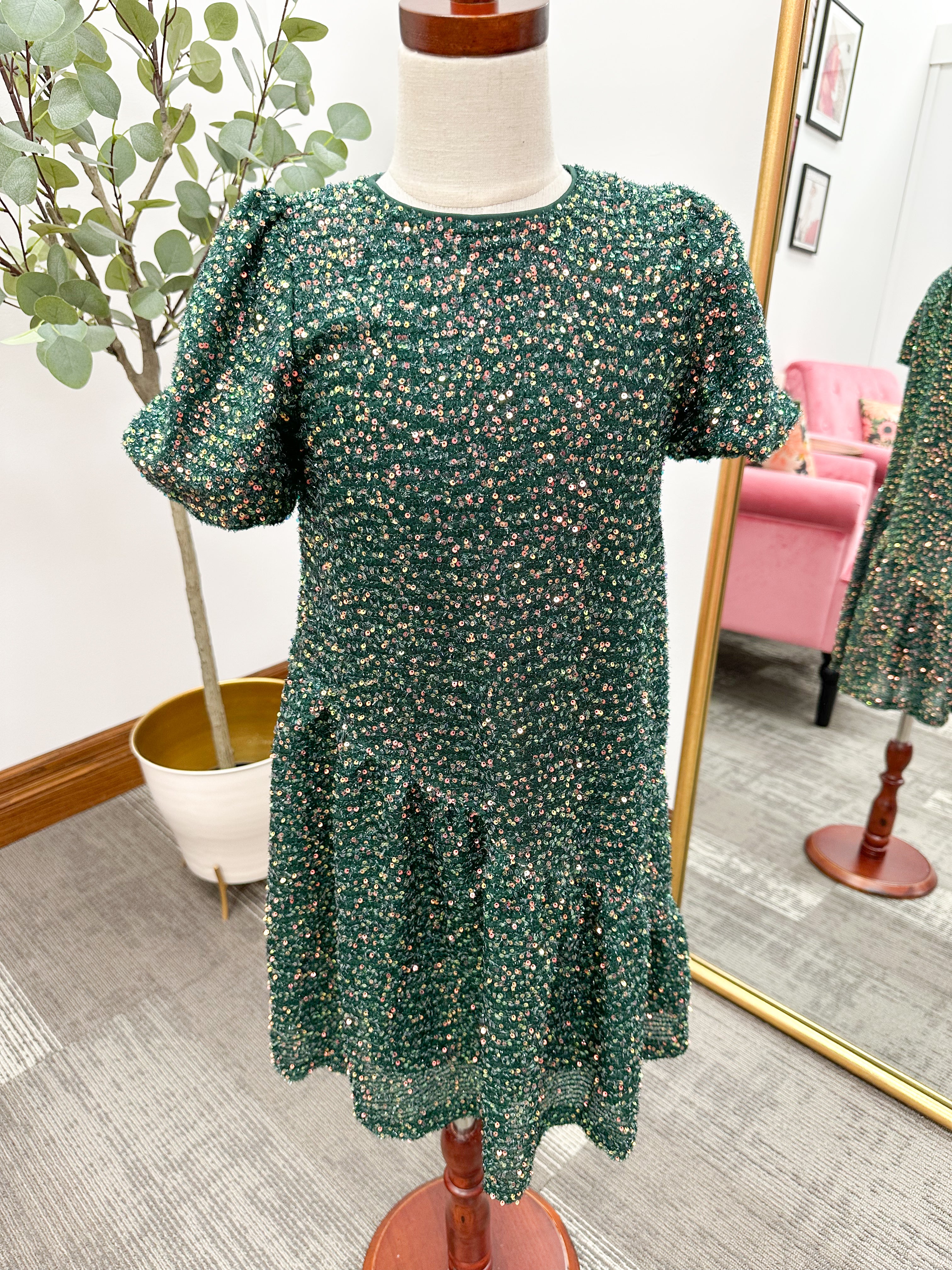 Girls Green Sequin Dress