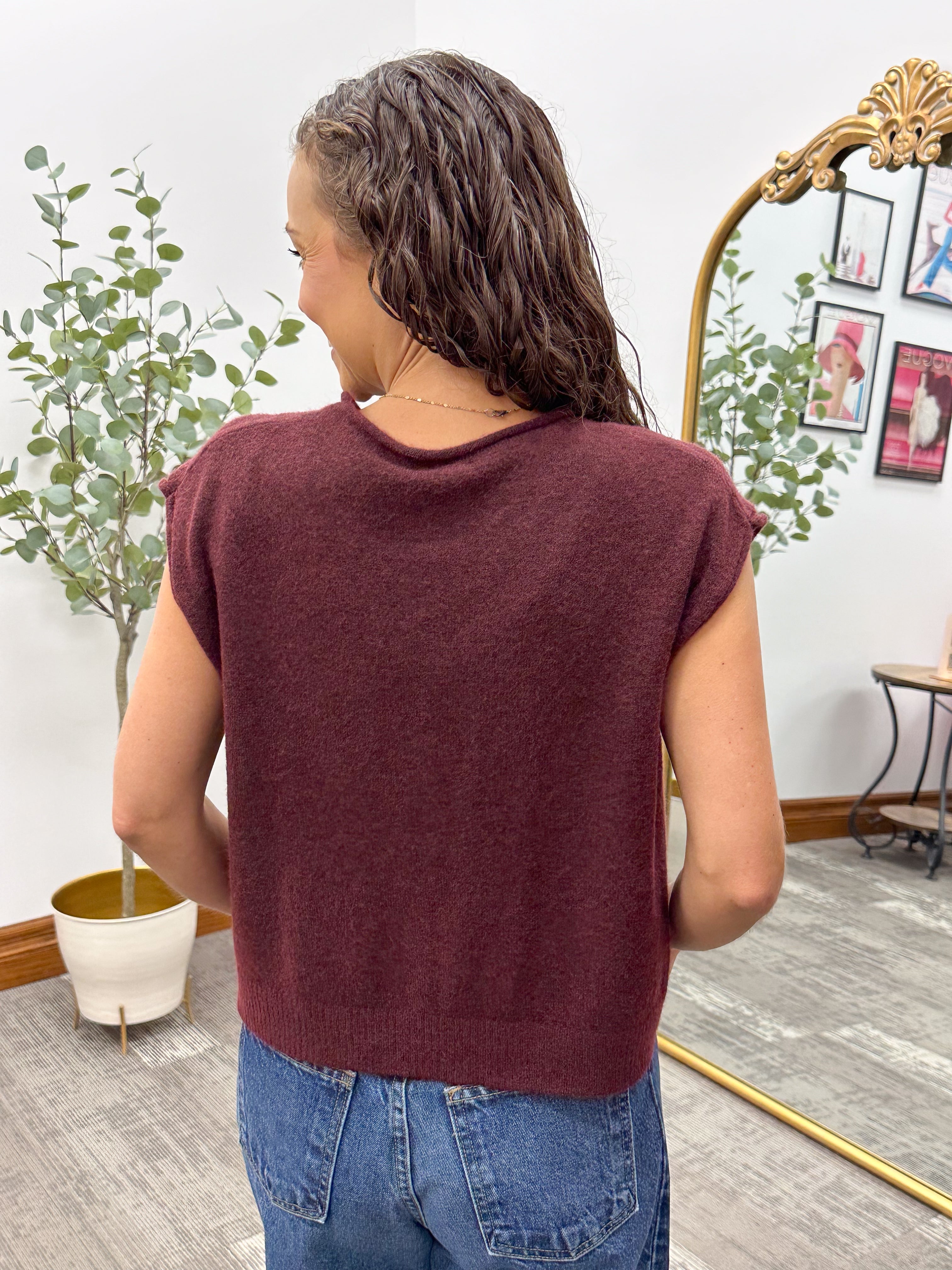 Maroon Lightweight Sleeveless Button Cardigan