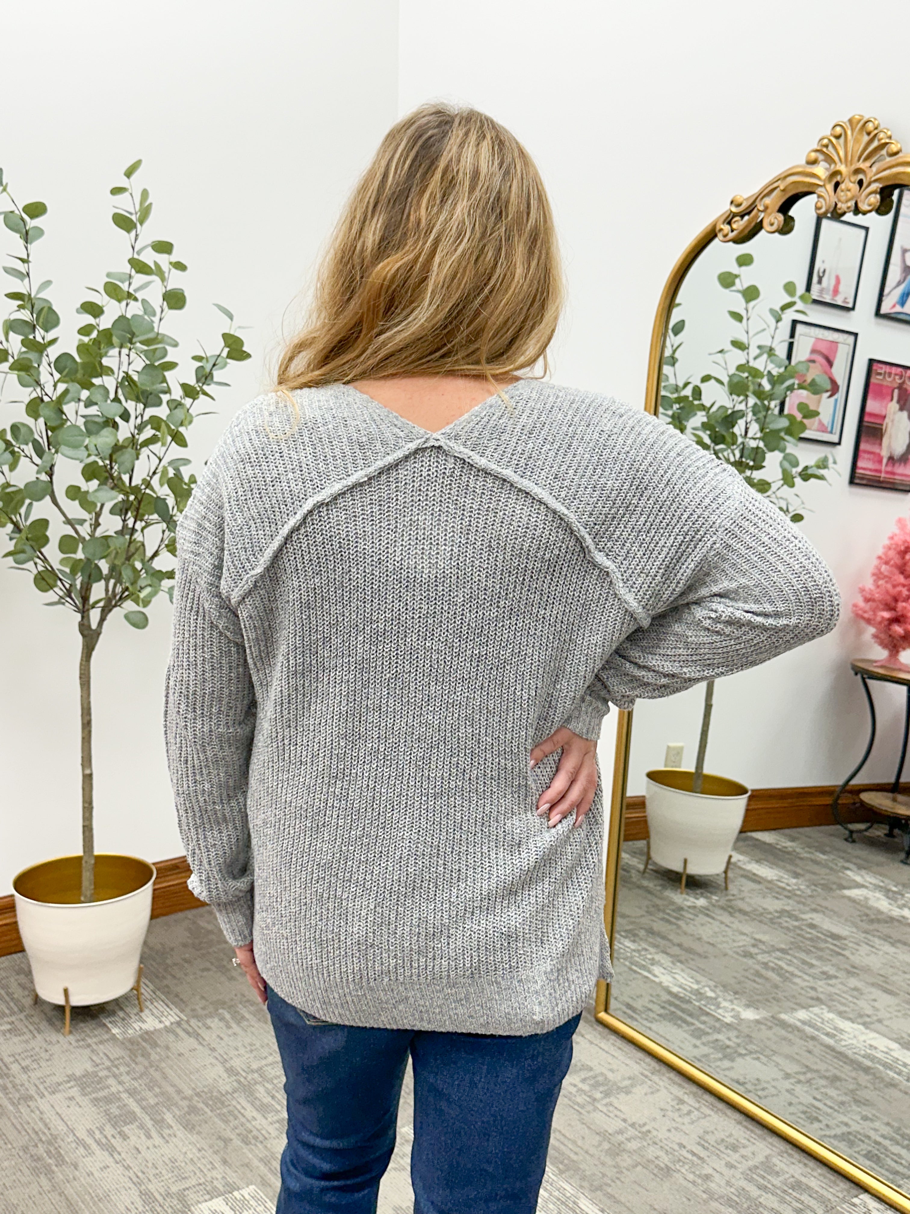 Celeste Gray V-Neck Sweater