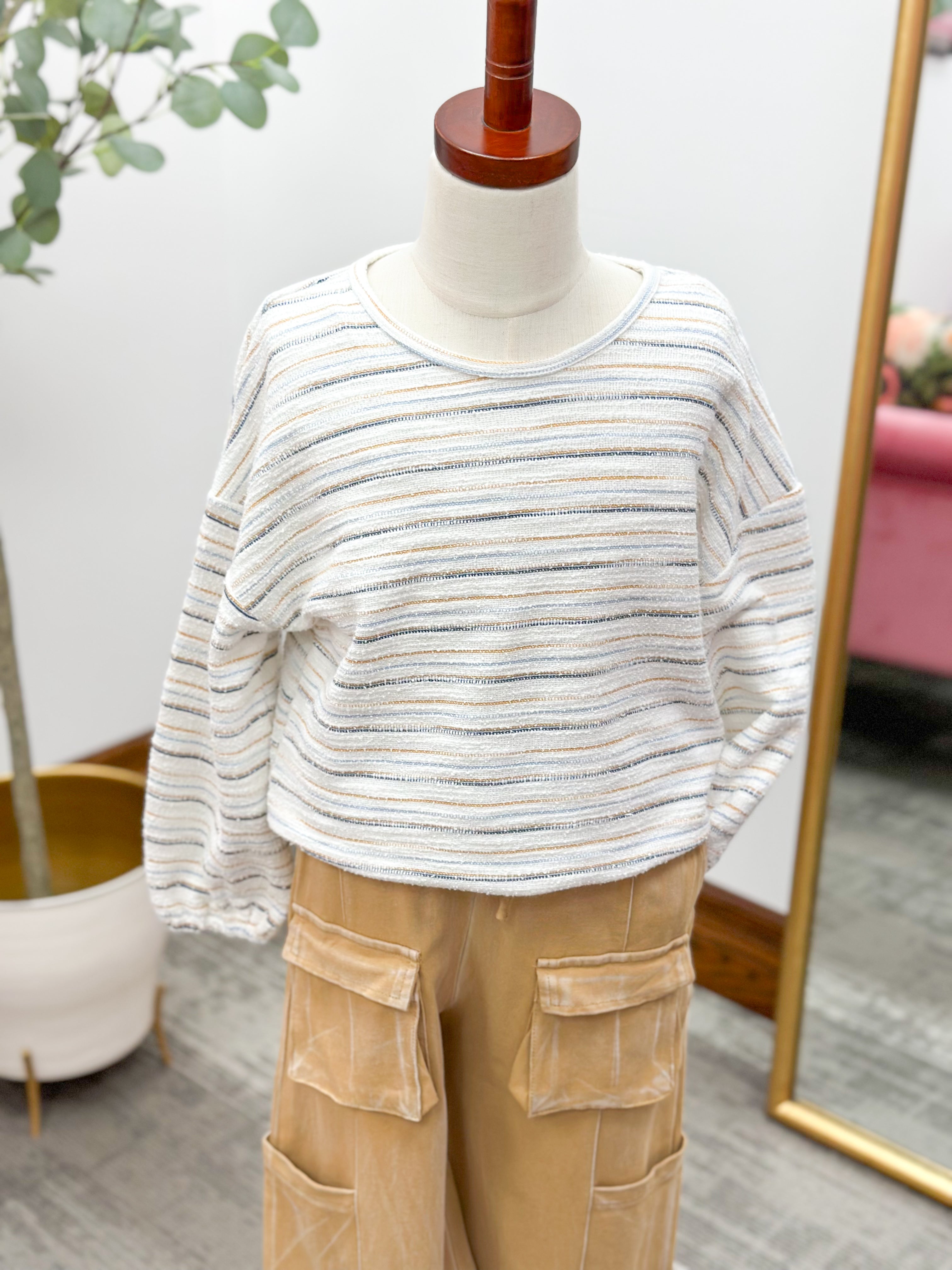 Girls Multi Striped Terry Knit Top