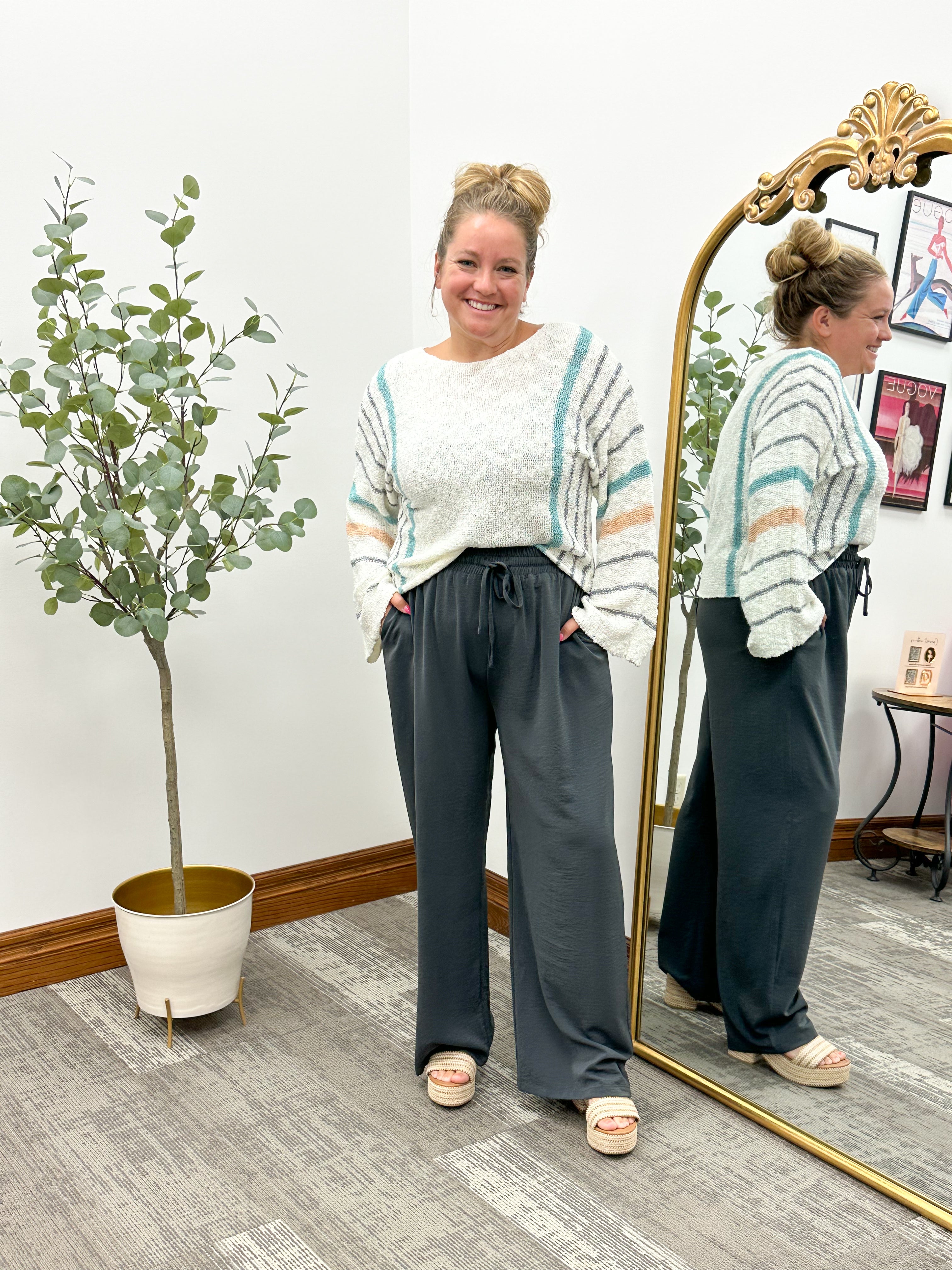 Navy Wide Leg Trouser Pants