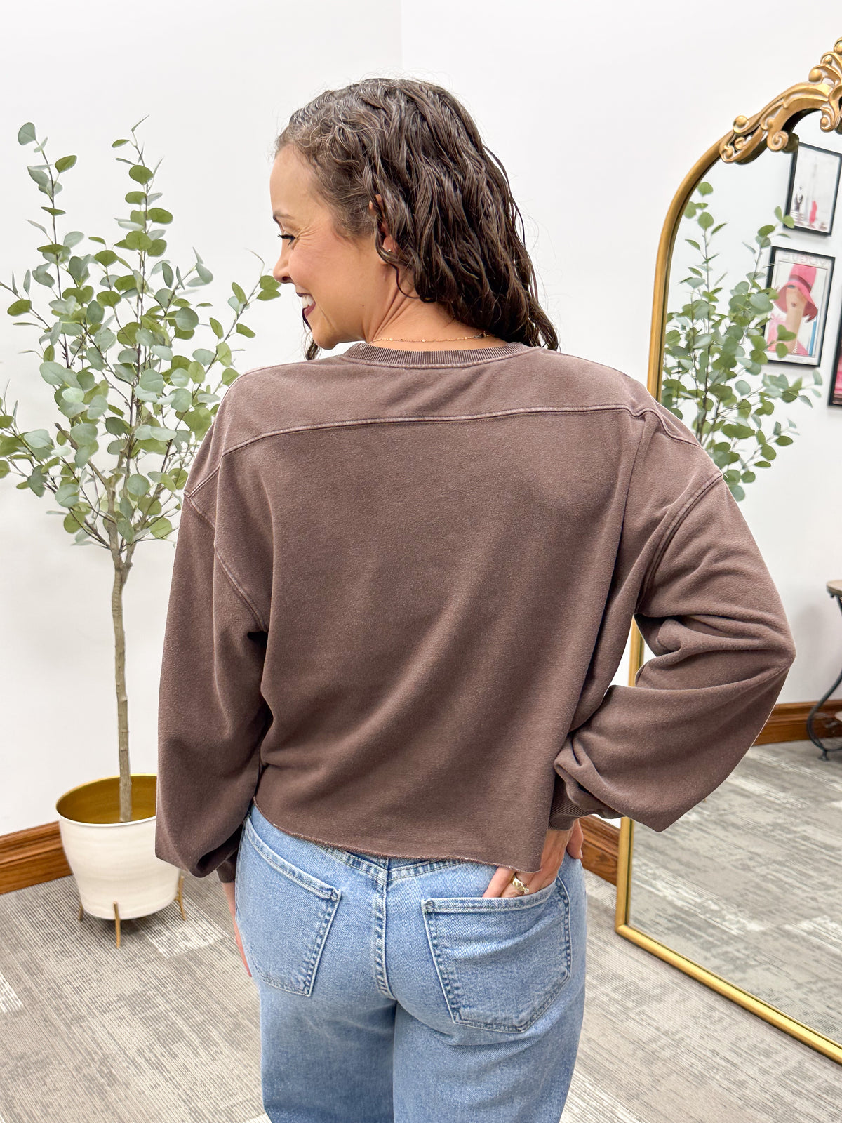 Washed Brown Cropped Sweatshirt