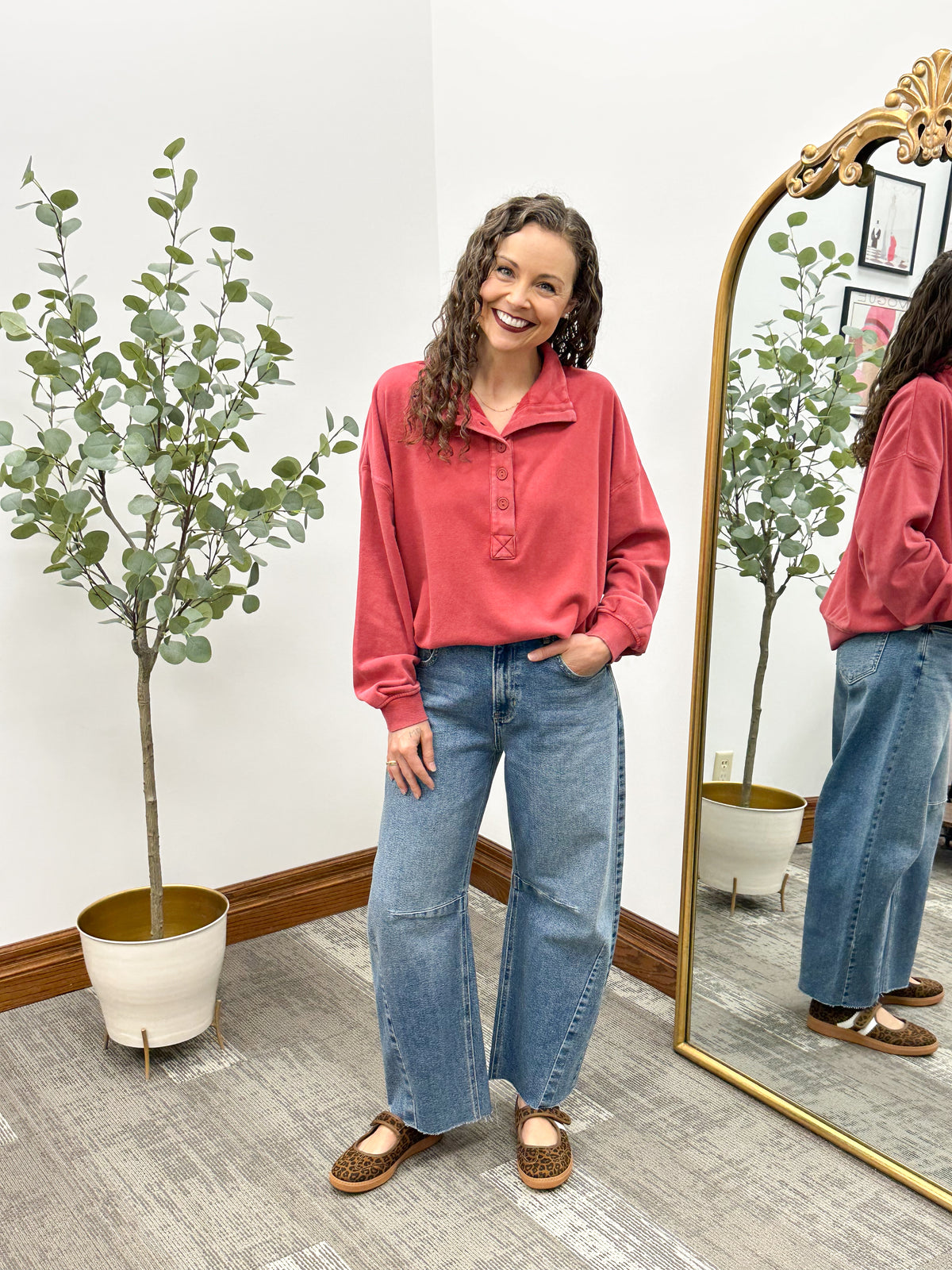 Button Neck Fleece Pullover