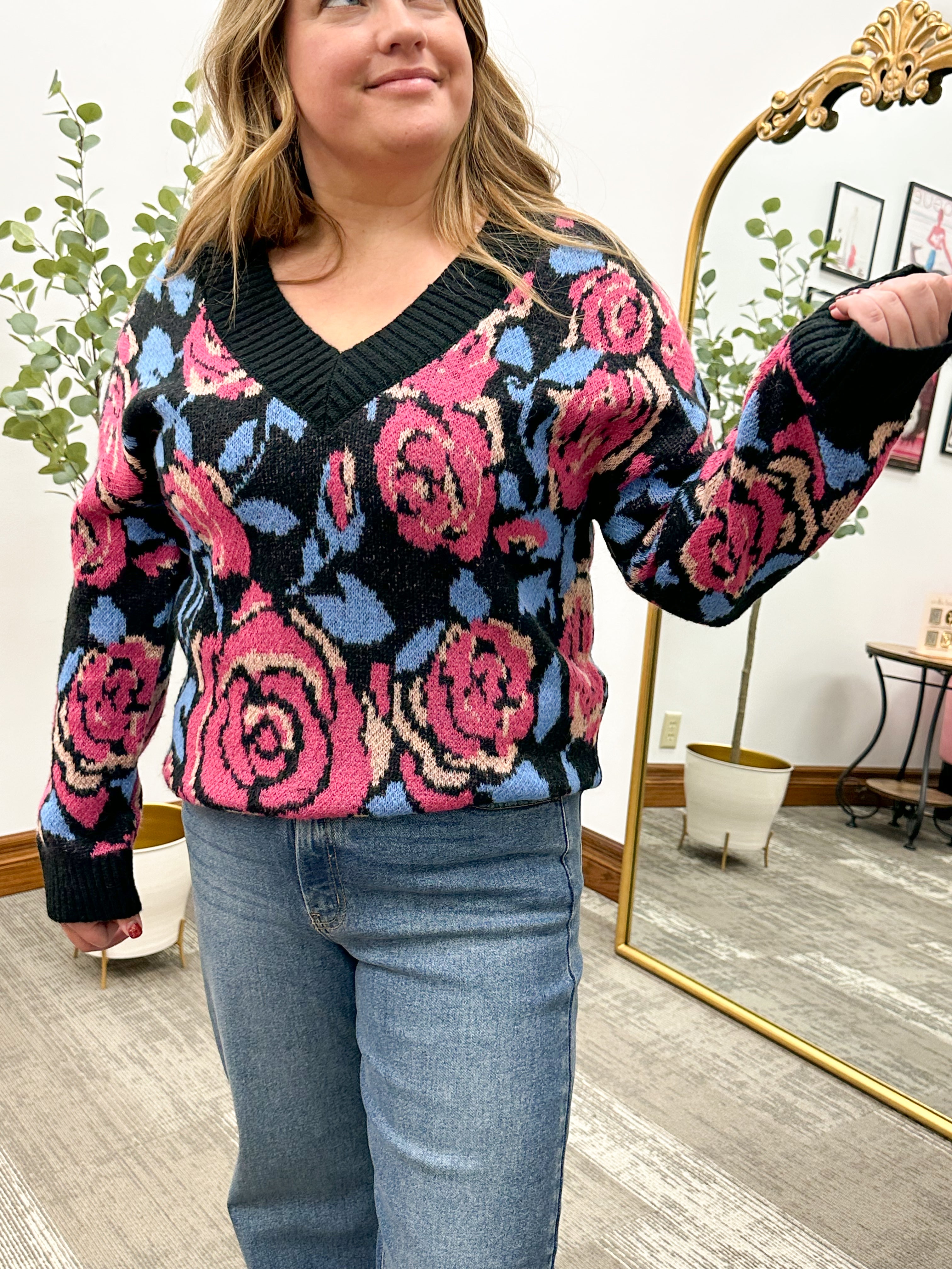 Kelci Floral V-Neck Sweater