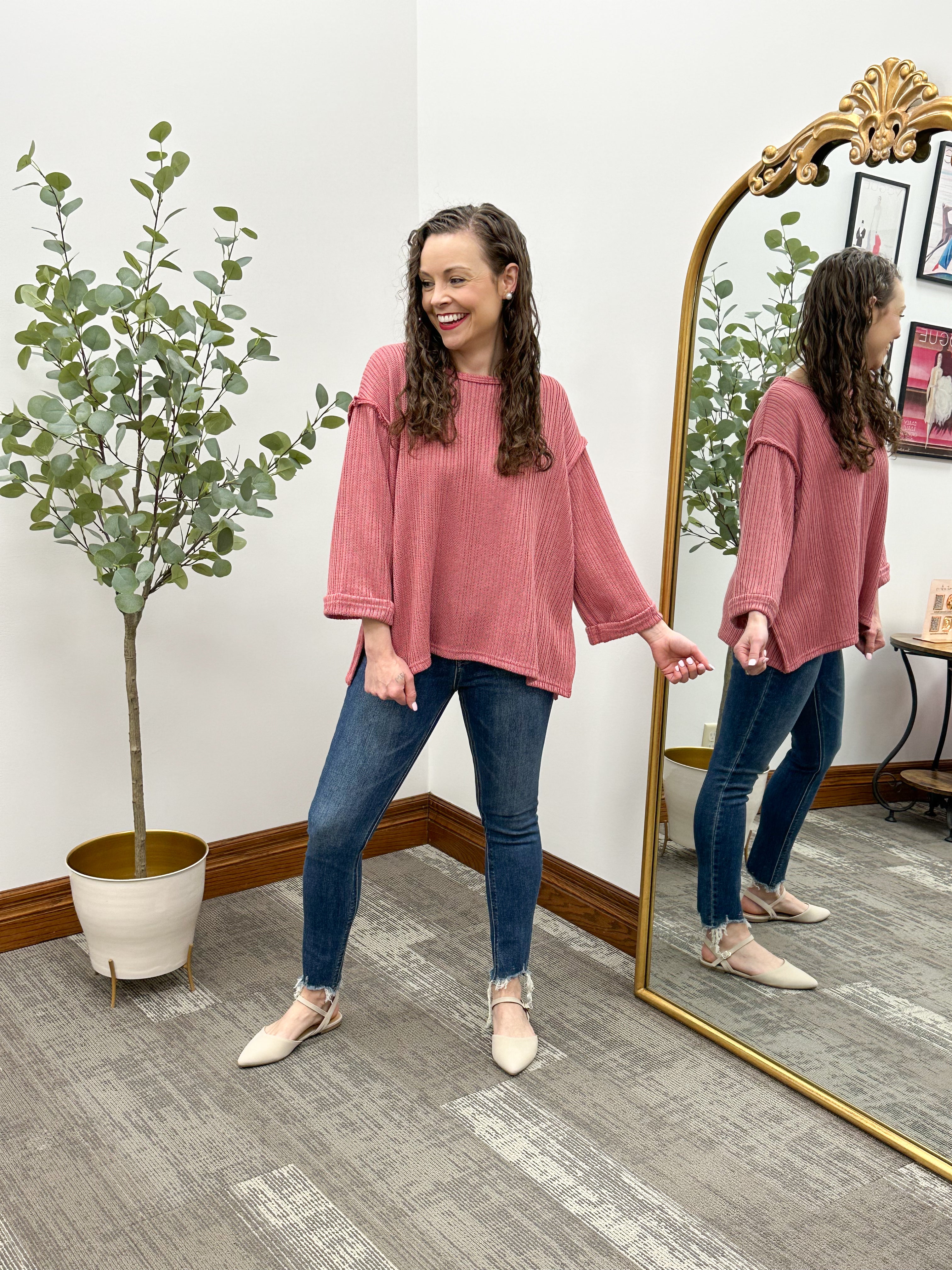 Oversized 3/4 Sleeve Mauve Knit Top