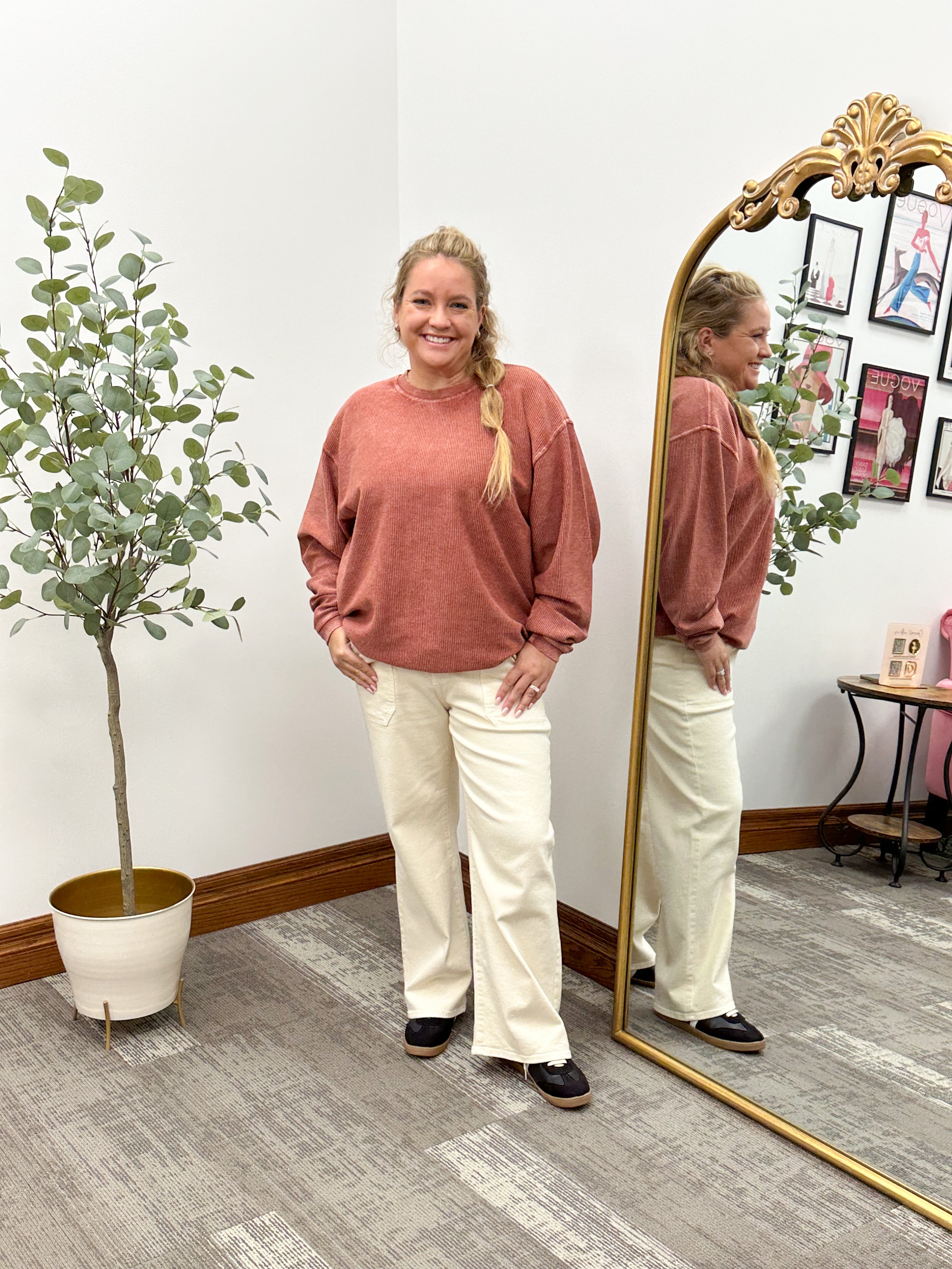 Tabitha Oversized Corded Crewneck Sweatshirt