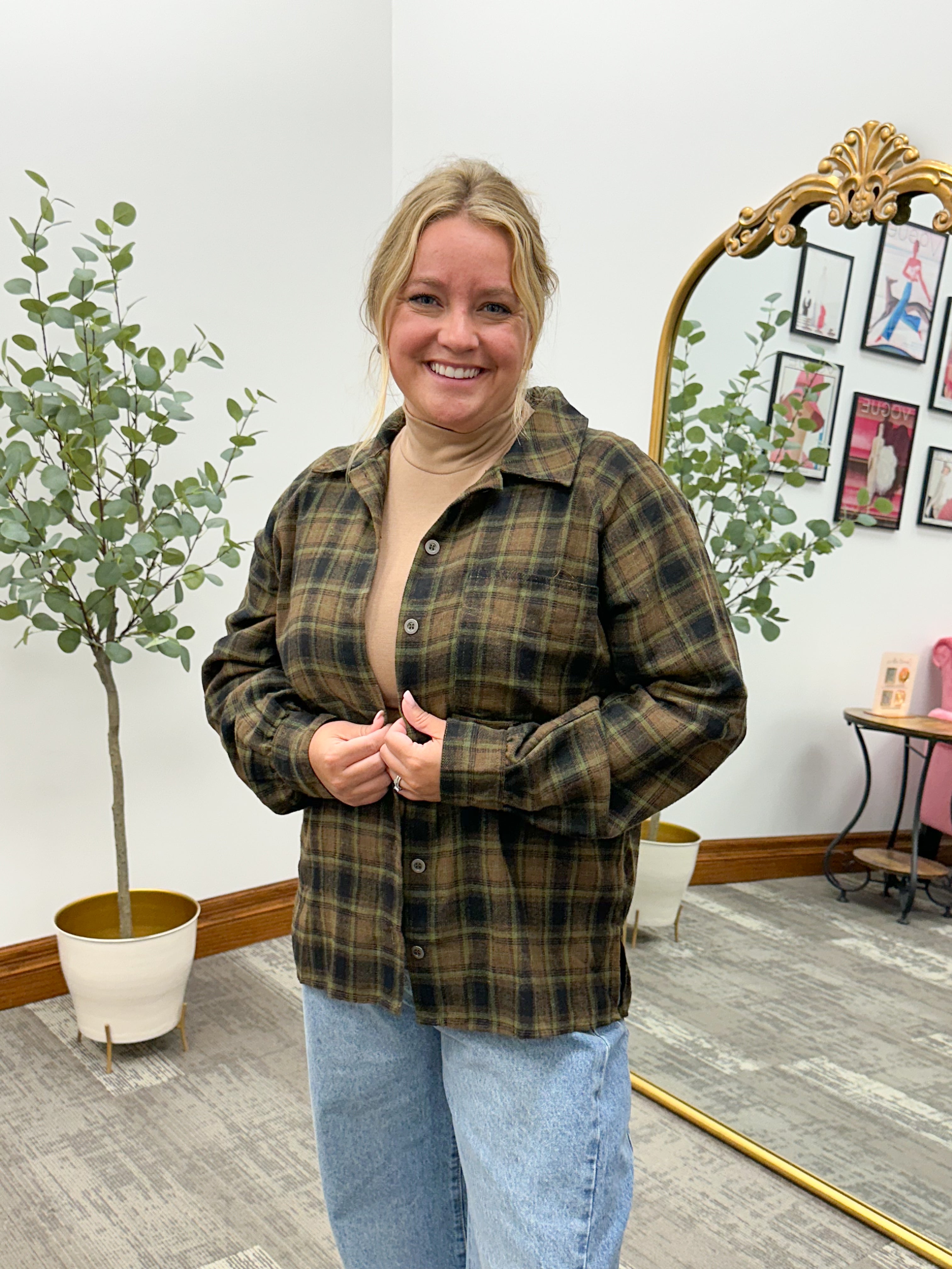 Olive & Brown Plaid Flannel Shirt