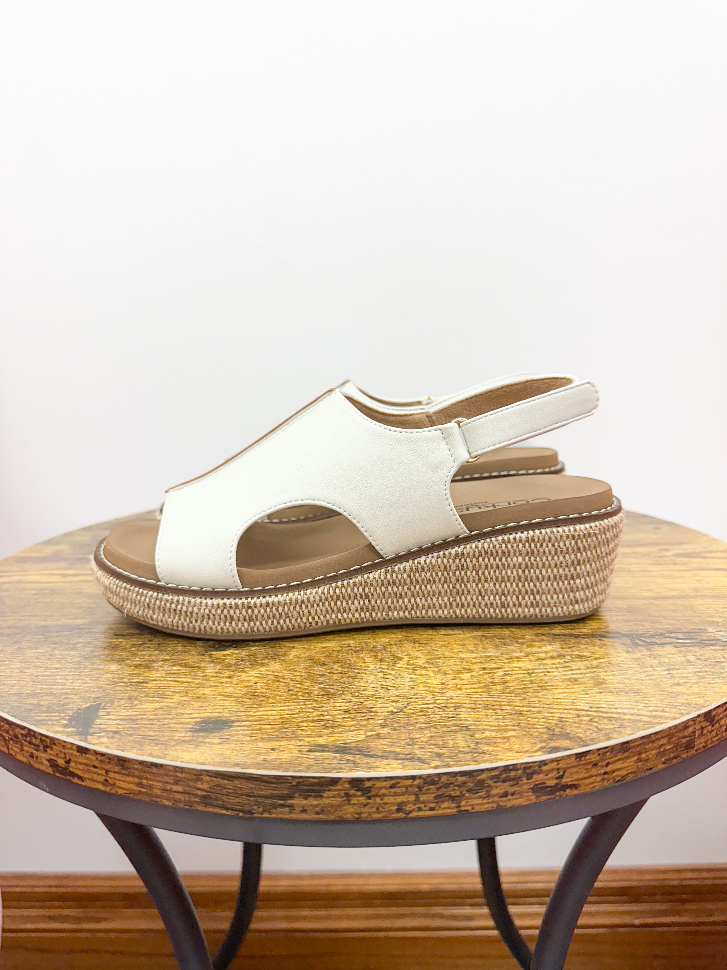Corkys Volta II White Wedge Sandals
