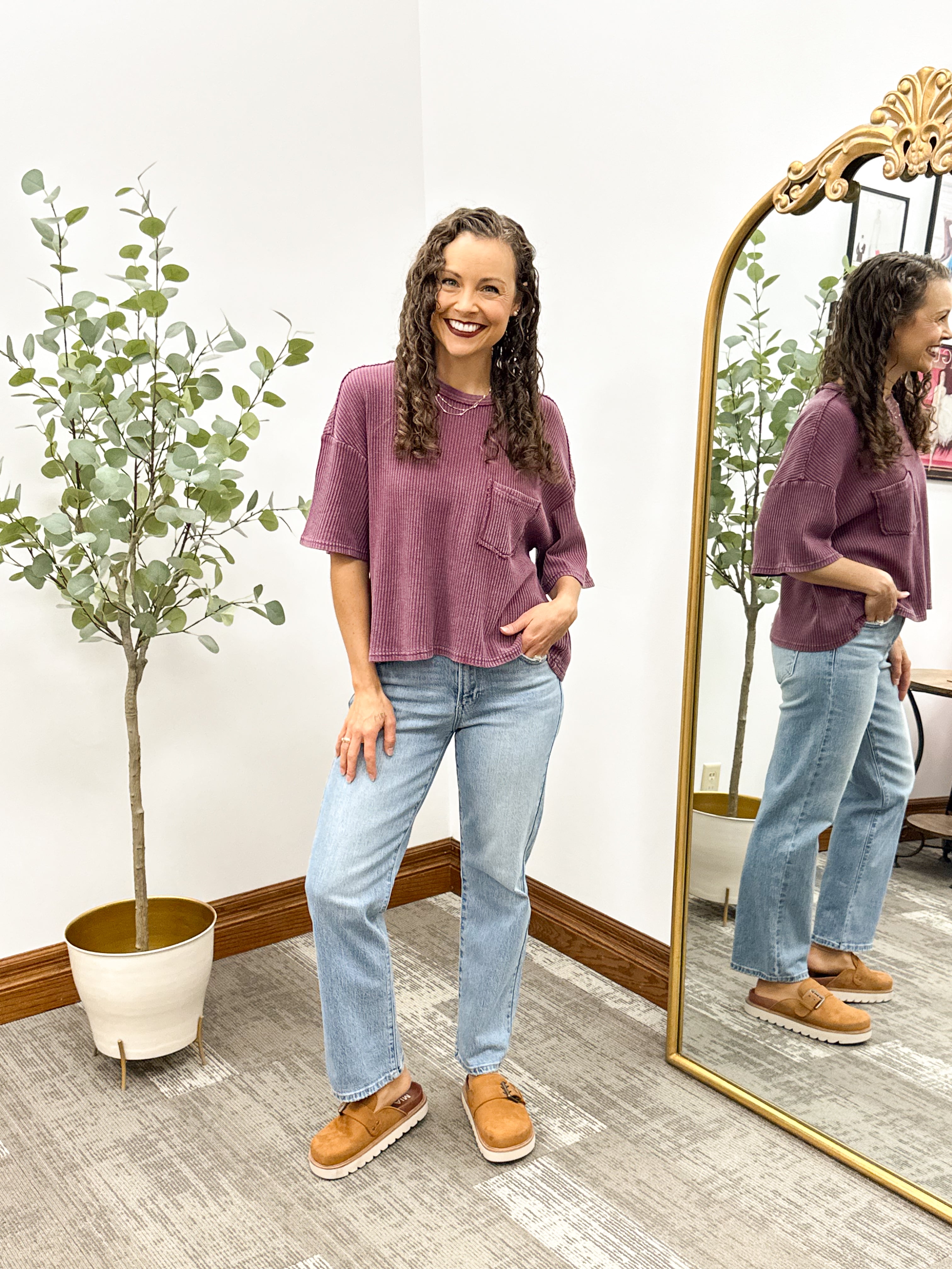 Short Sleeve Waffle Knit Top