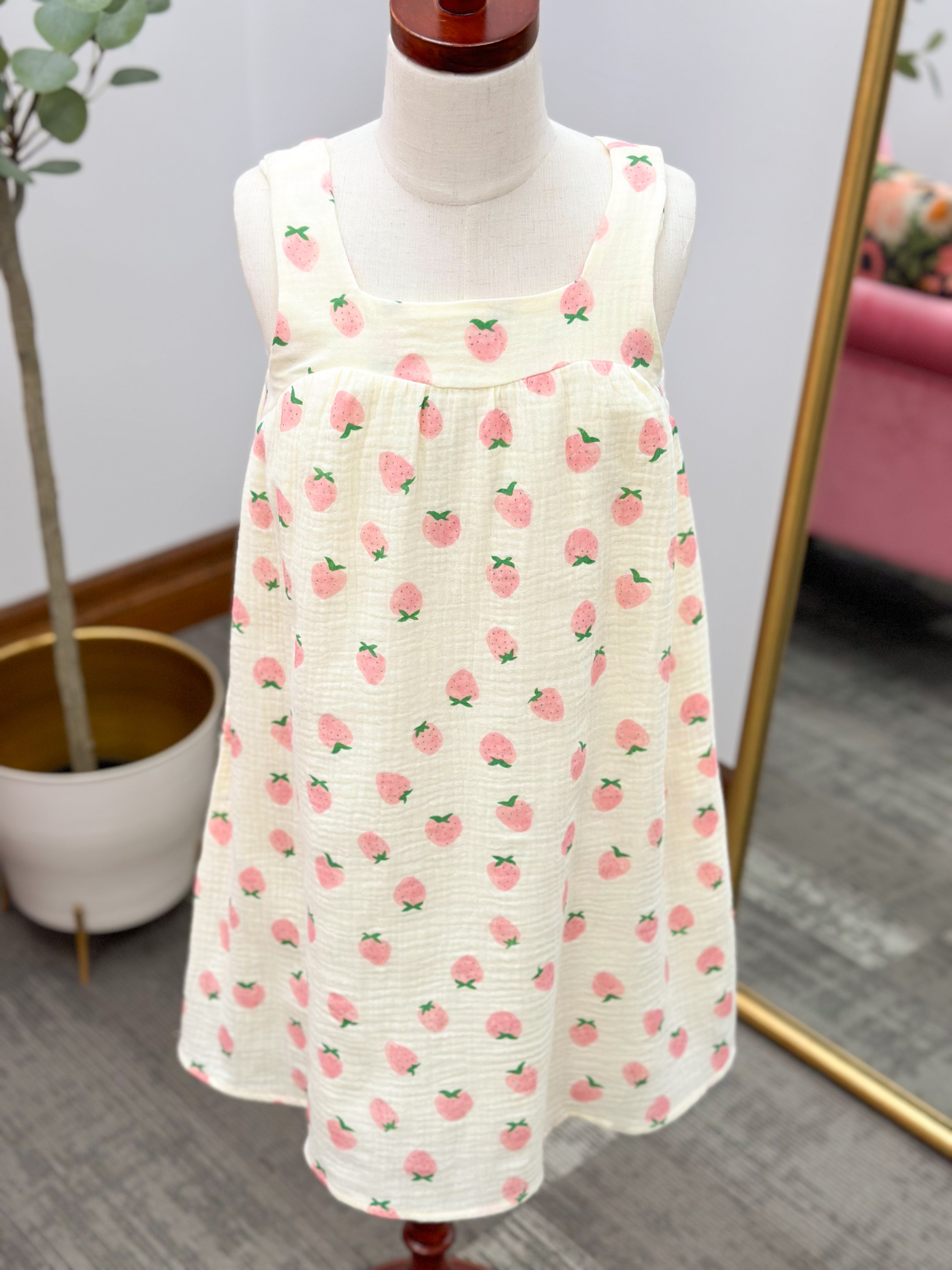 Girls Strawberry Print Muslin Dress