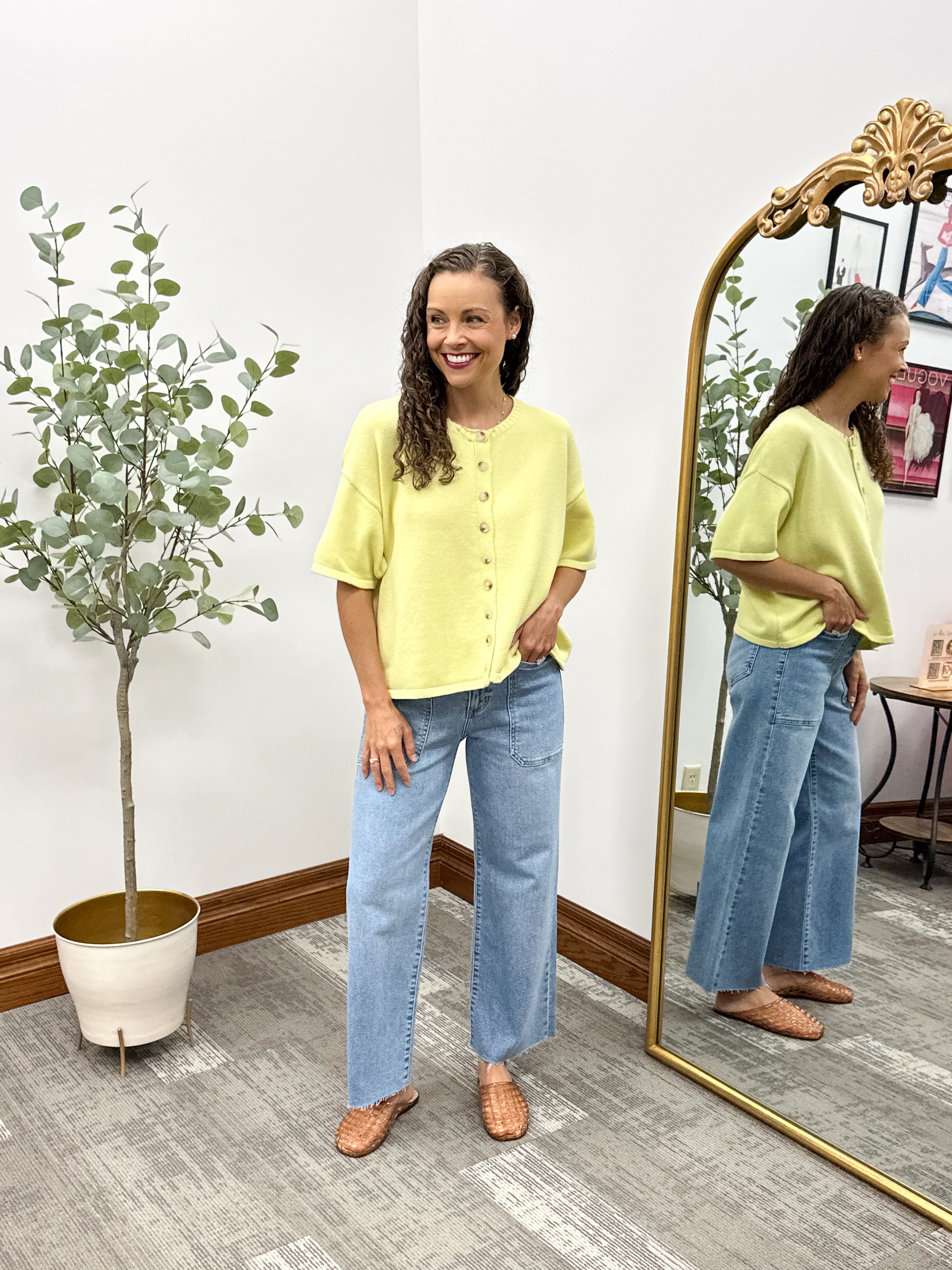 Yellow Short Sleeve Button Up Cardigan