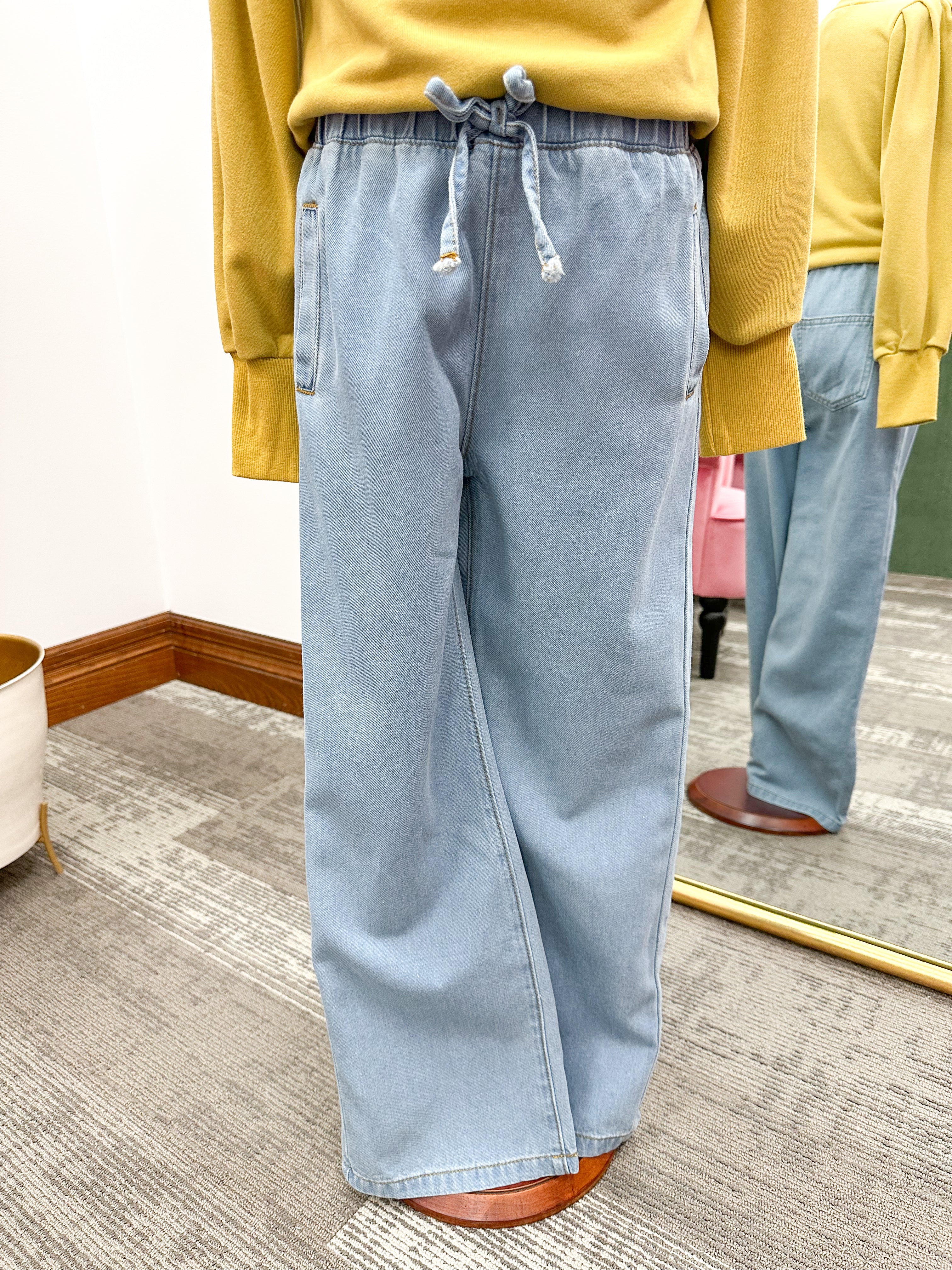 Girls Elastic Waist Wide Leg Jeans