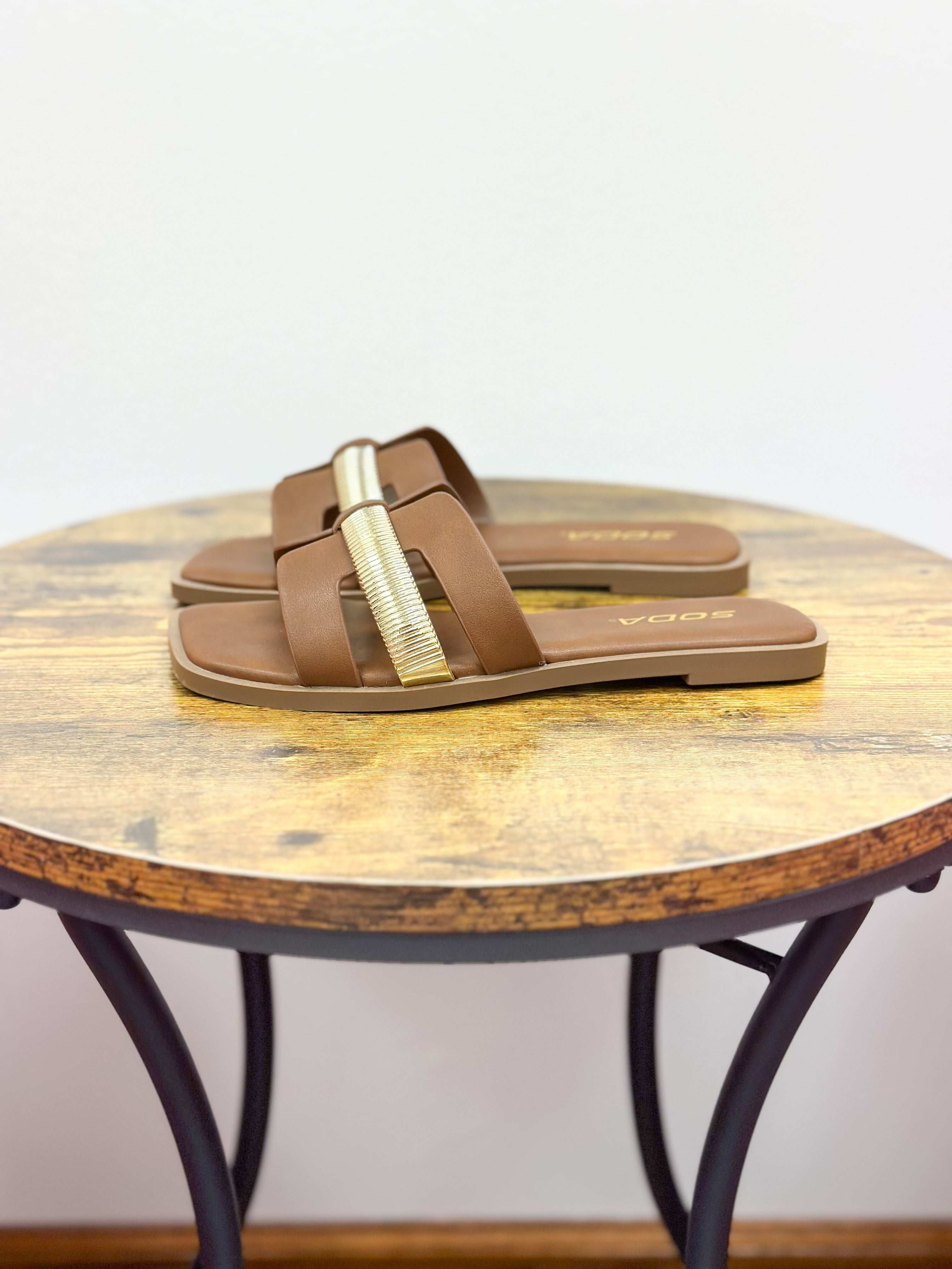 Lita Brown & Gold Flat Sandals