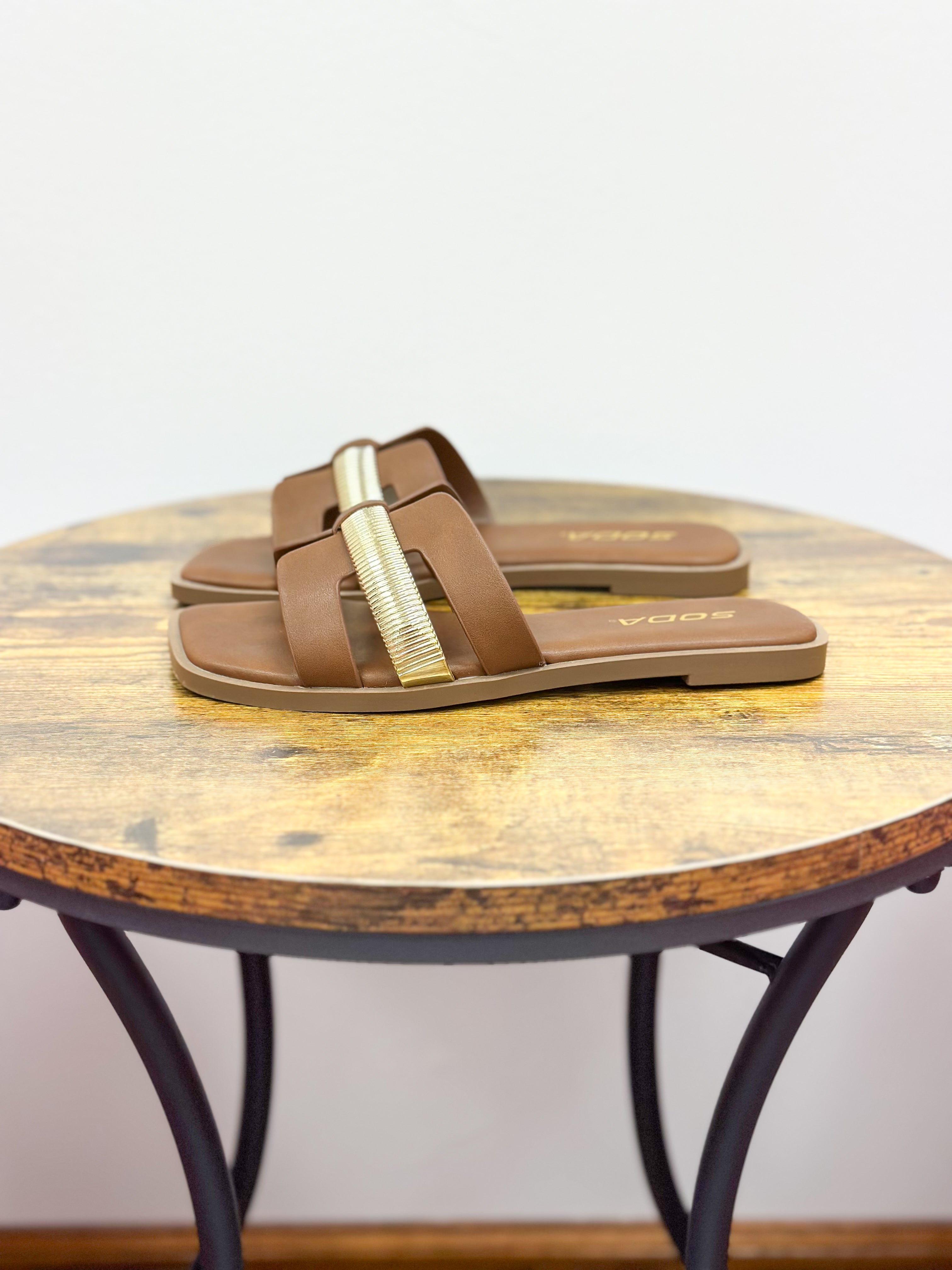 Lita Brown & Gold Flat Sandals