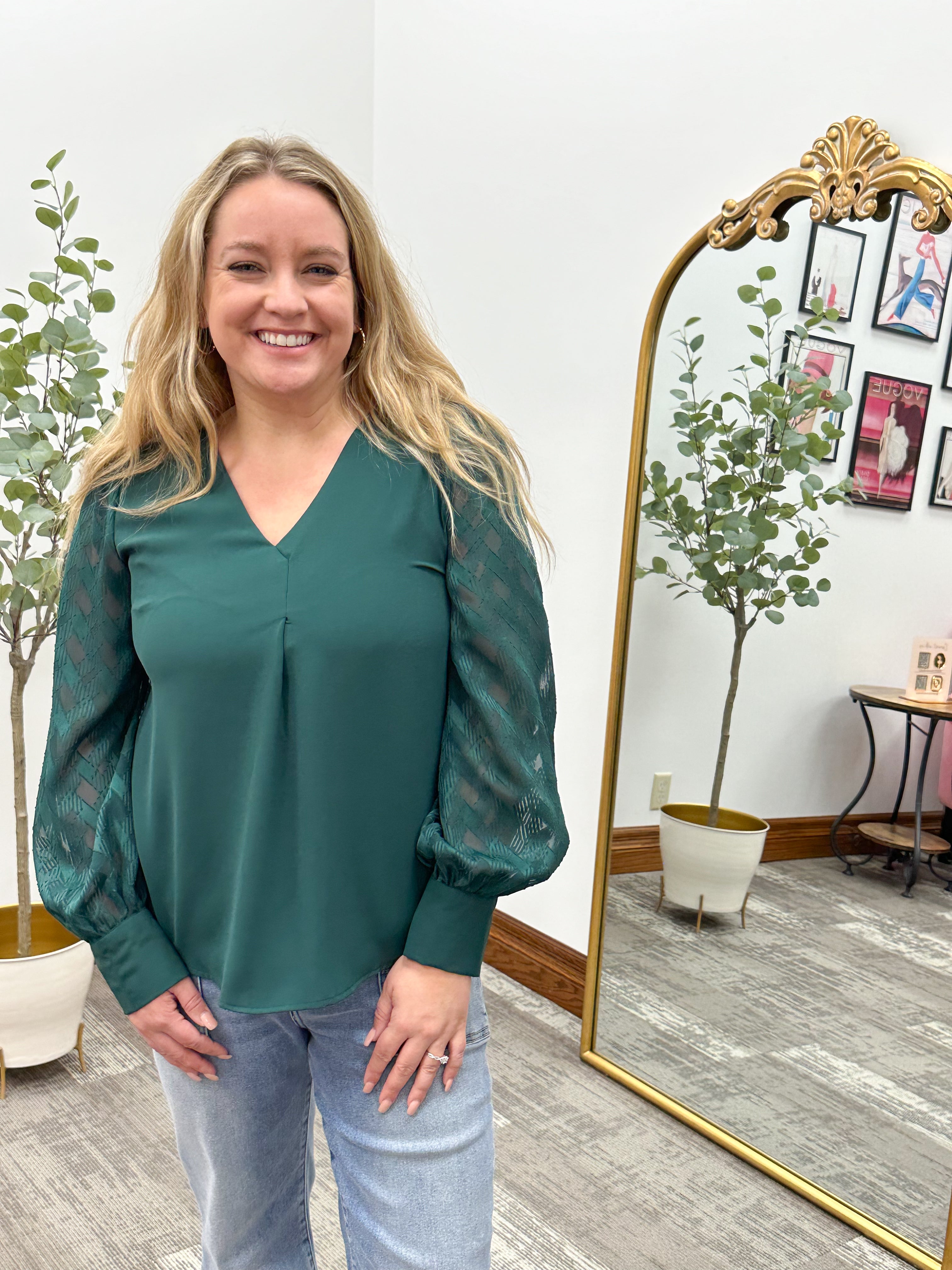 Rhonda Green V-Neck Blouse