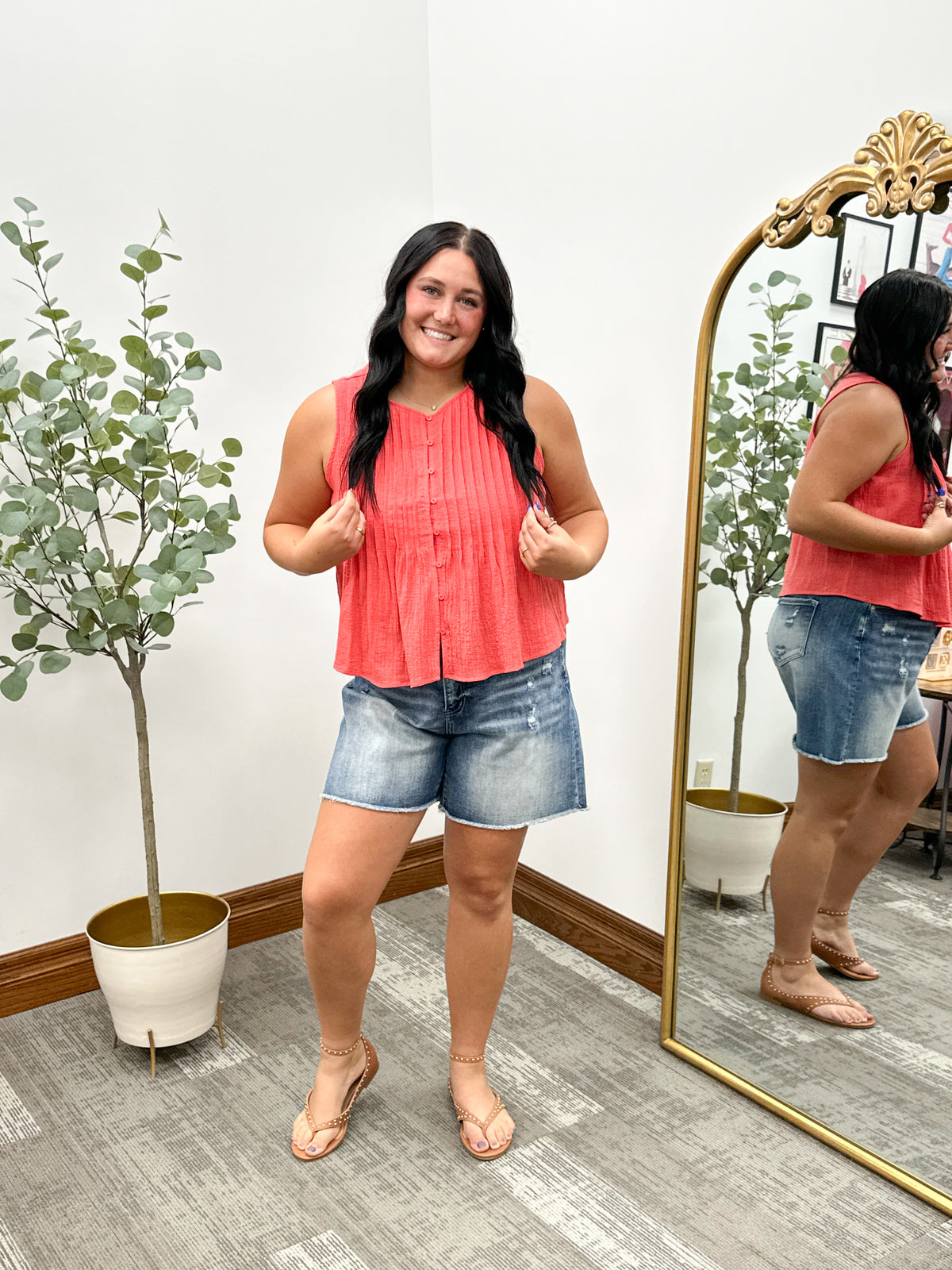 Papaya Pleated Tank Top