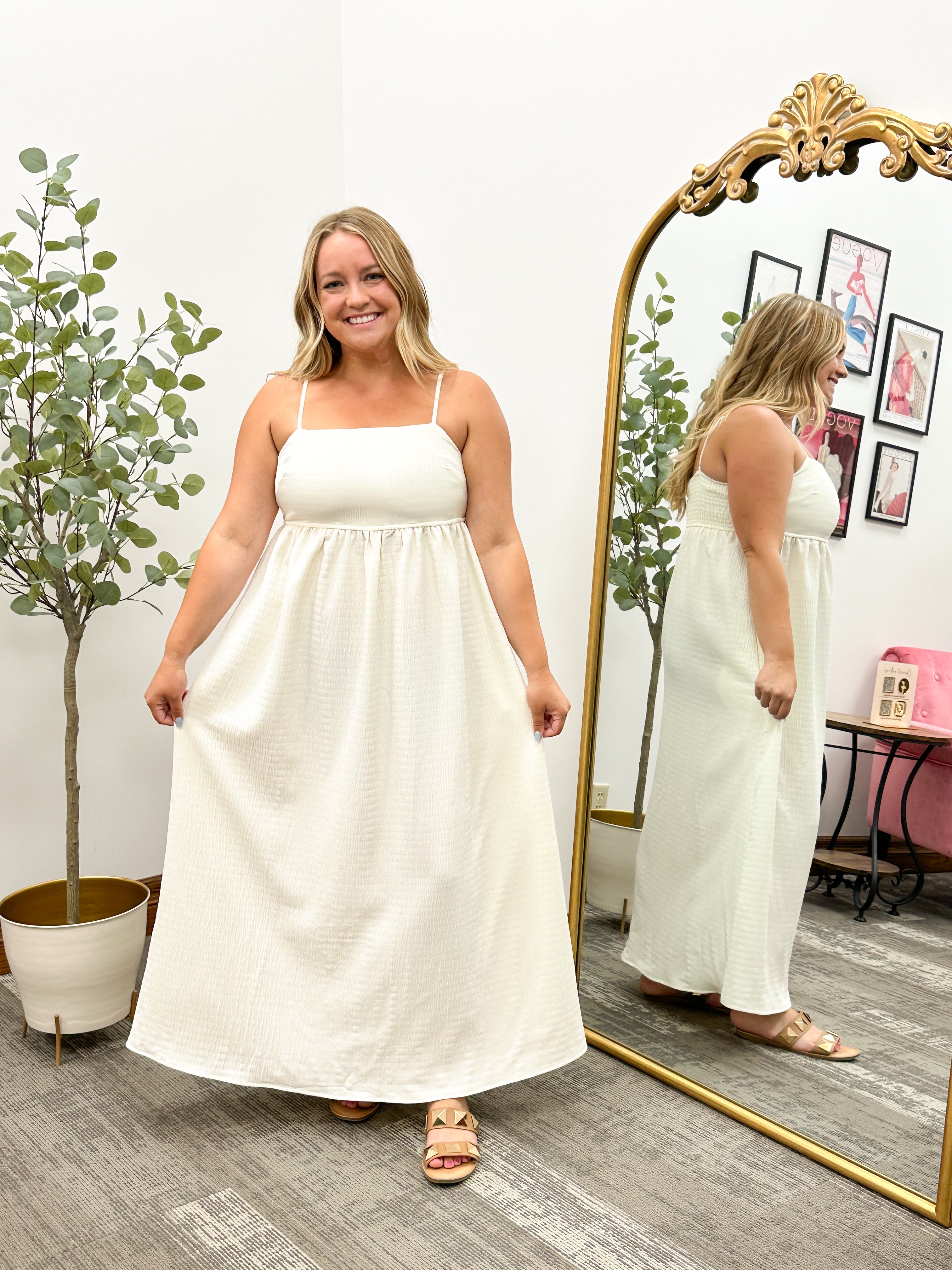 Lora Textured Cream Maxi Dress