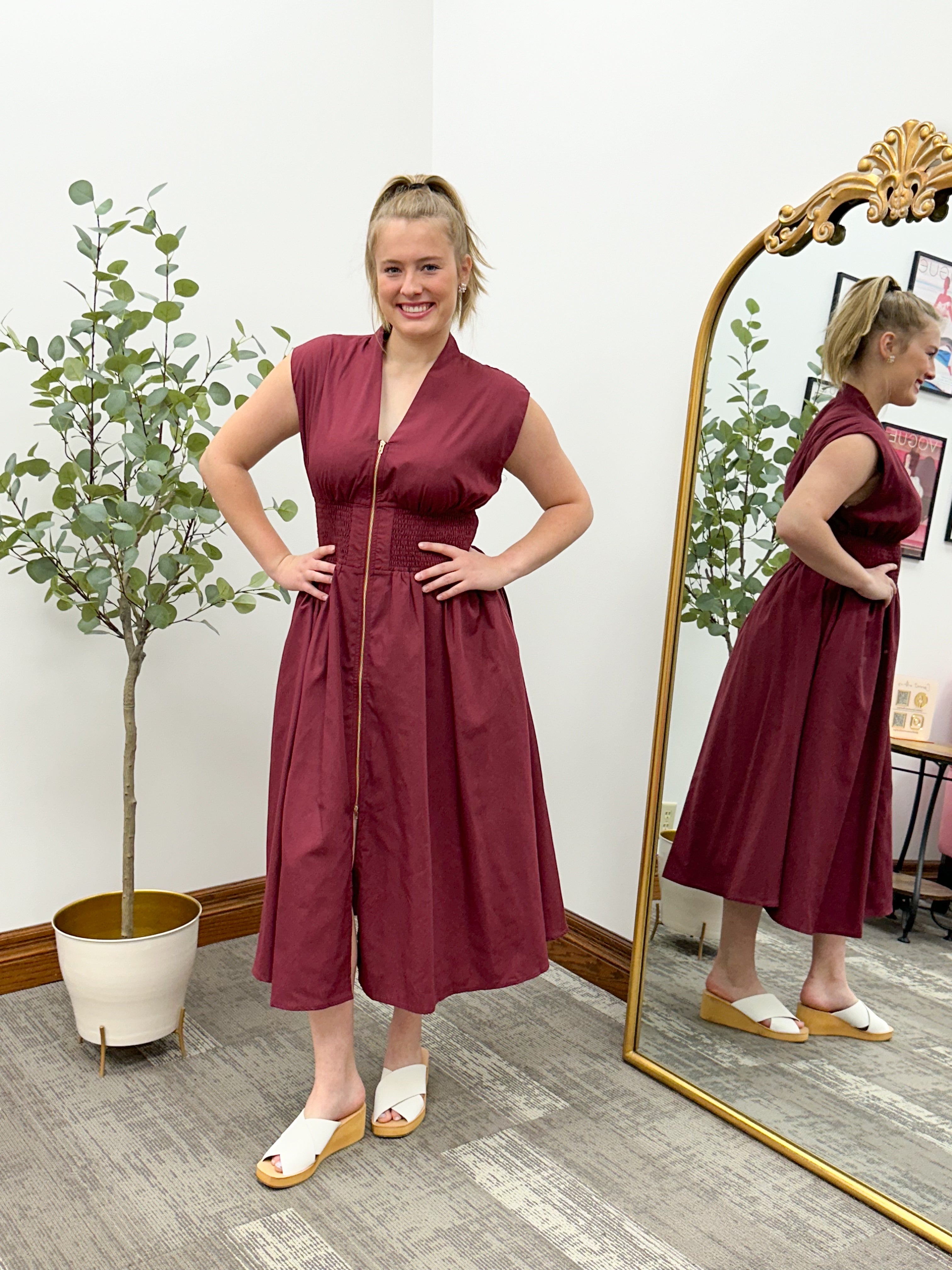 Emily Burgundy Midi Dress