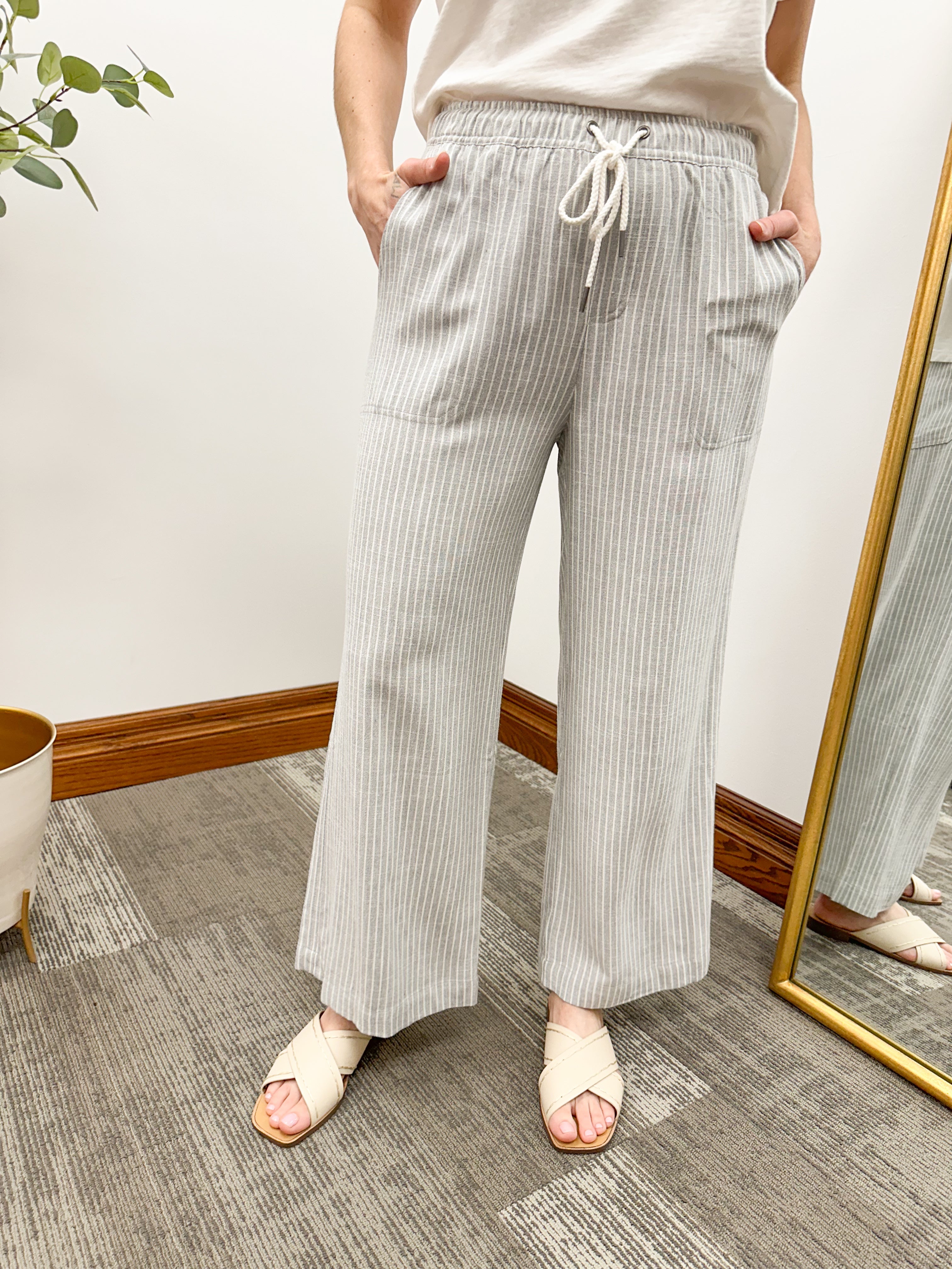 Grey Striped Linen Pants