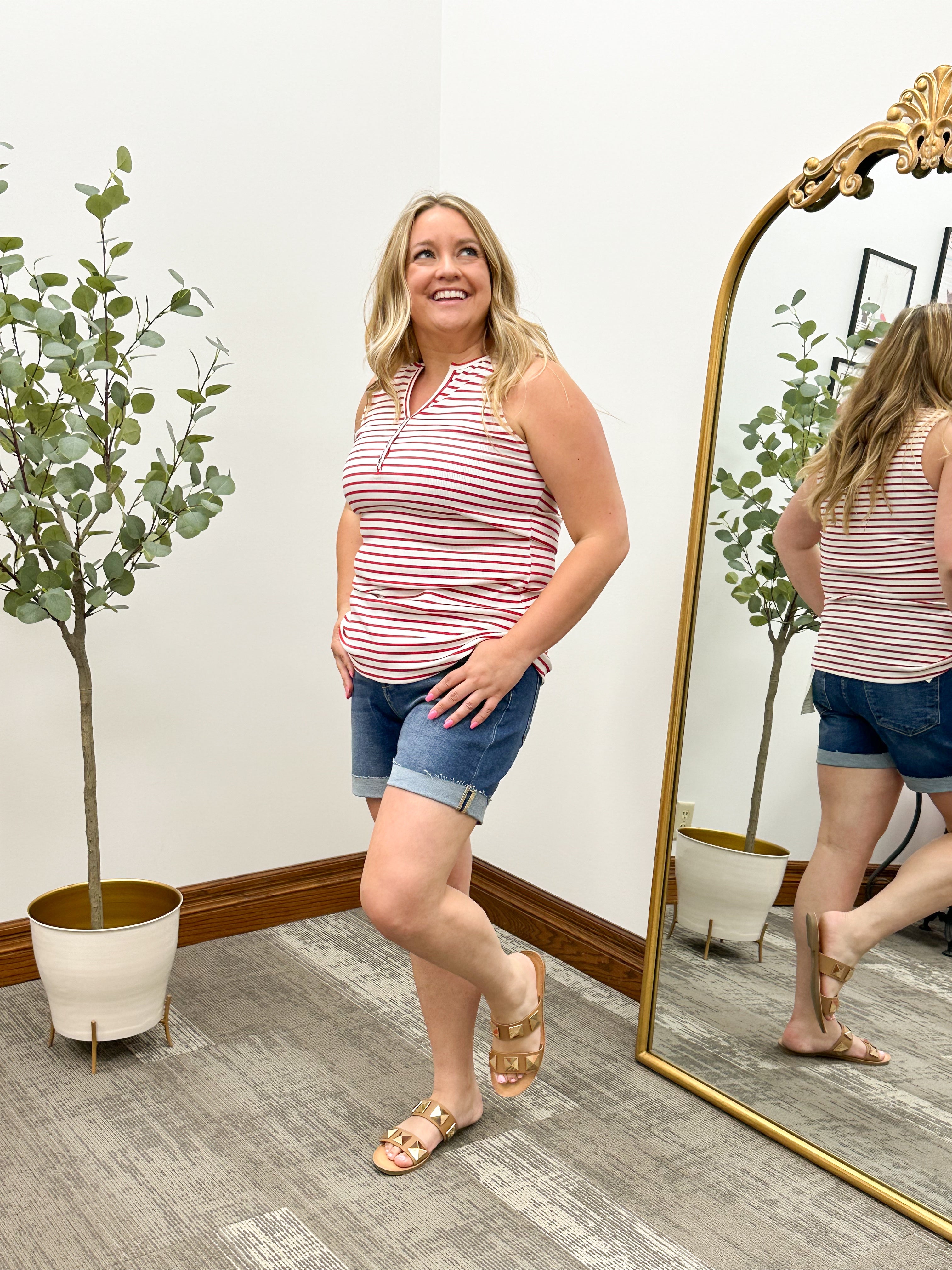 Red + White Striped Tank