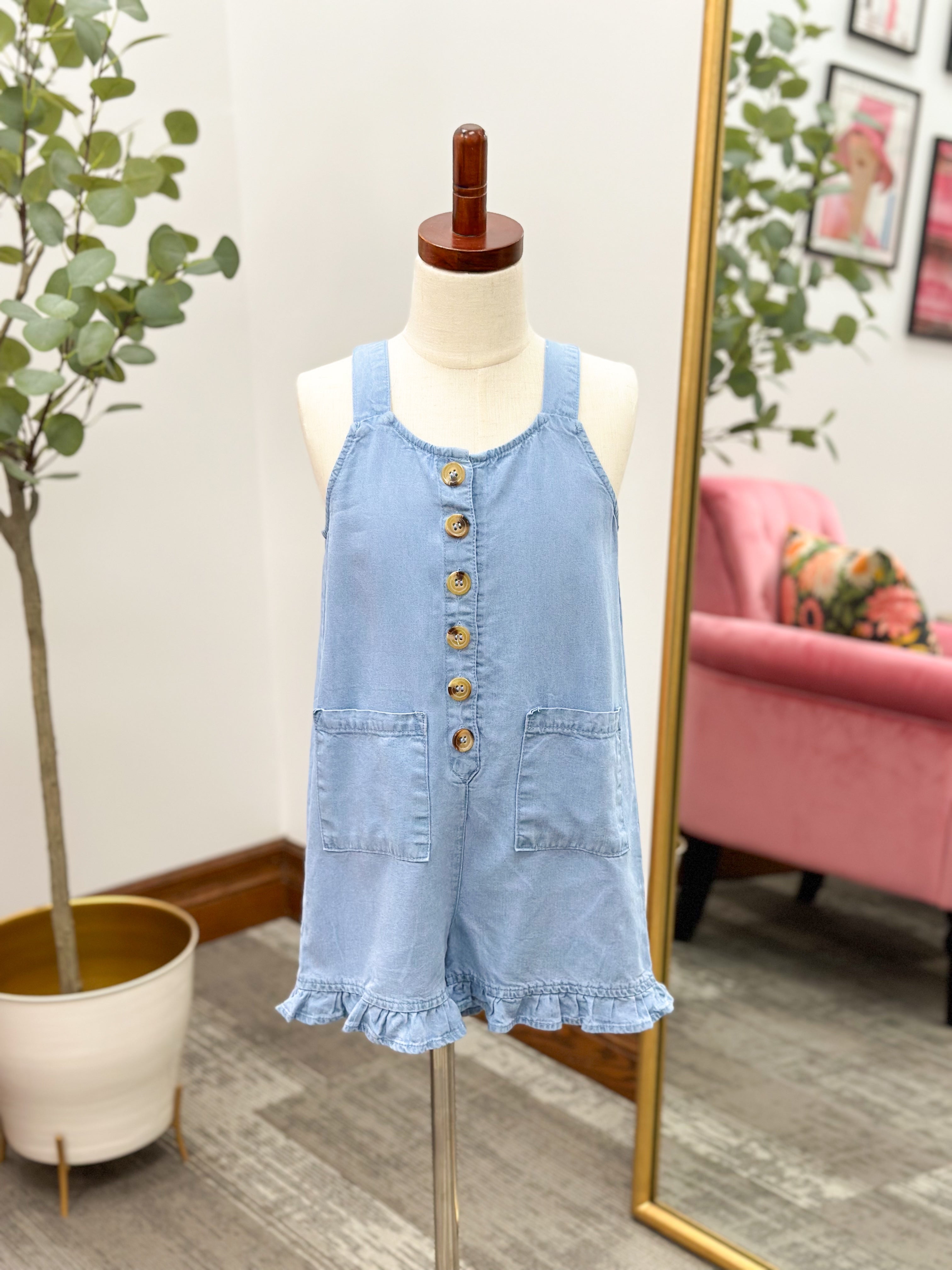 Girls Tencel Ruffle Hem Romper