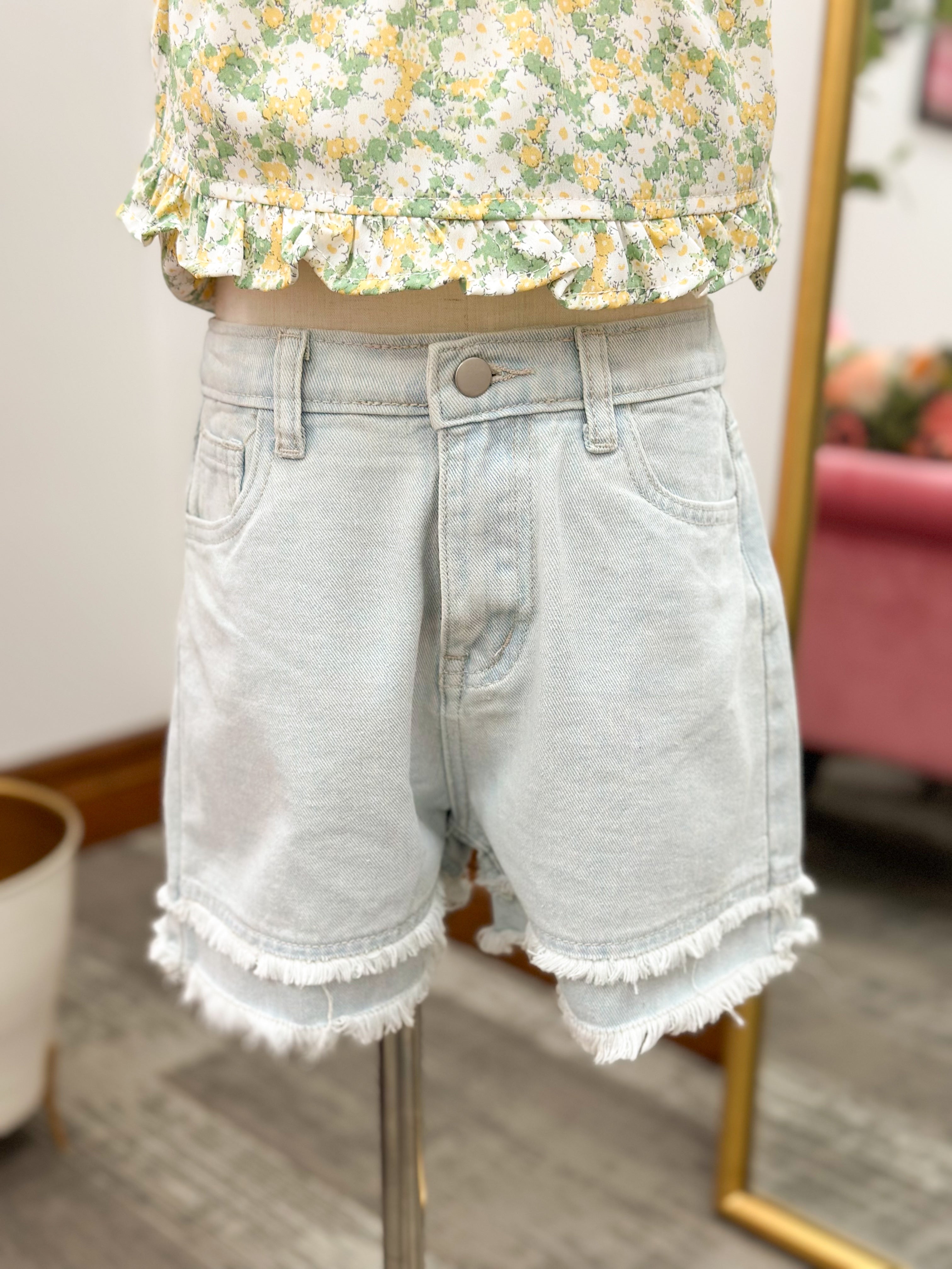 Girls Fray Detail Denim Shorts