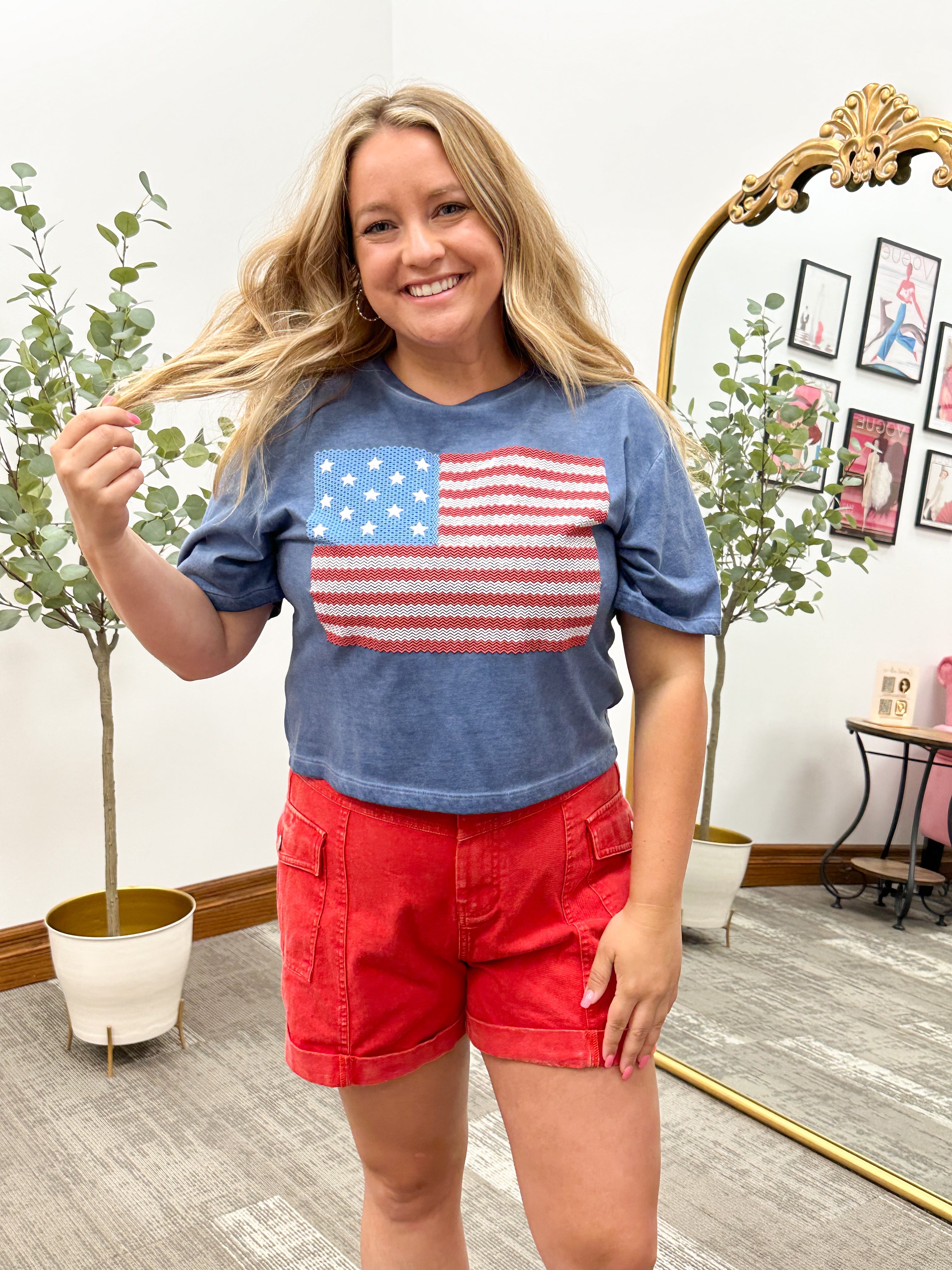 American Flag Cropped Graphic Tee