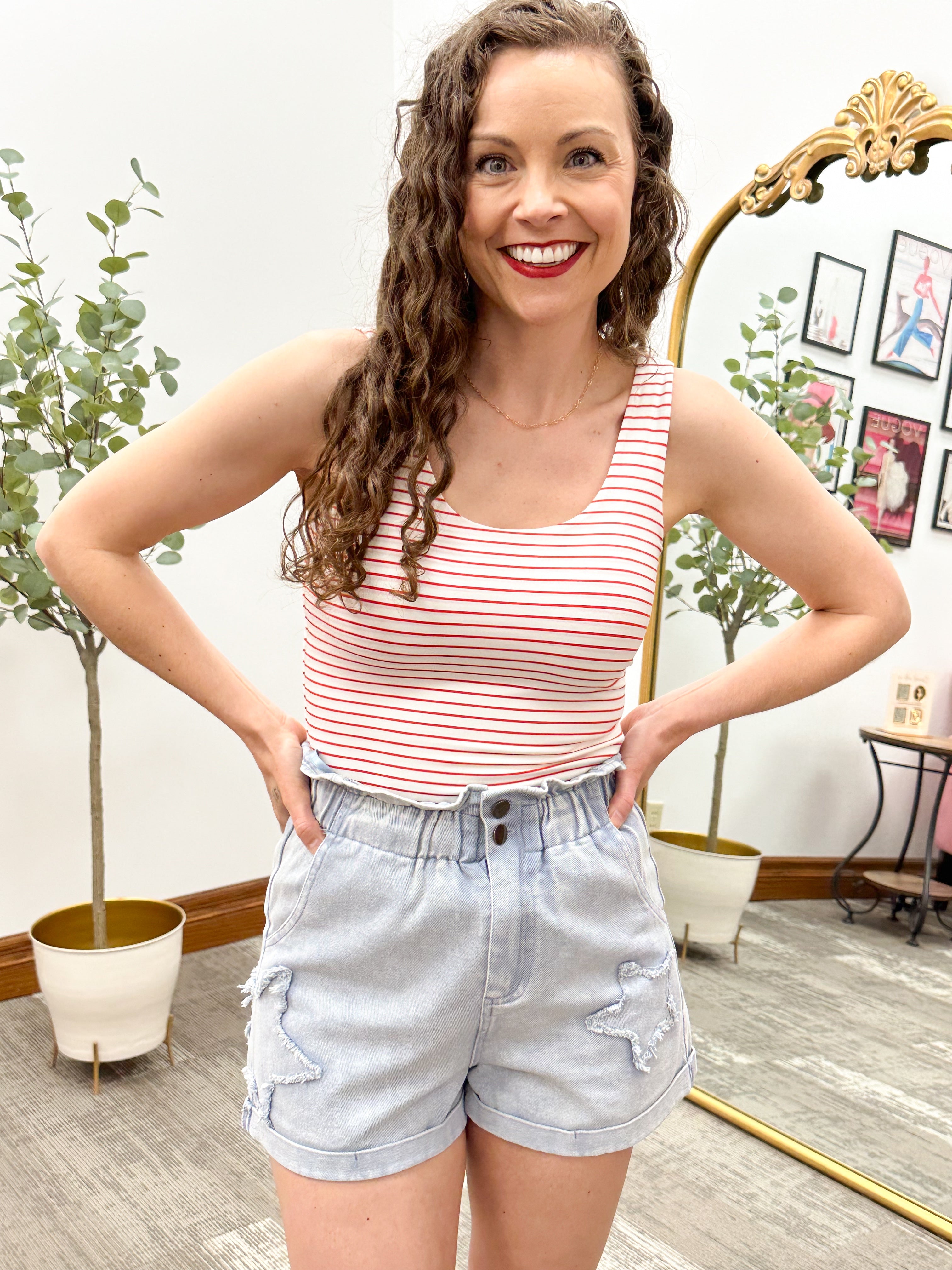 Red & White Striped Tank Top