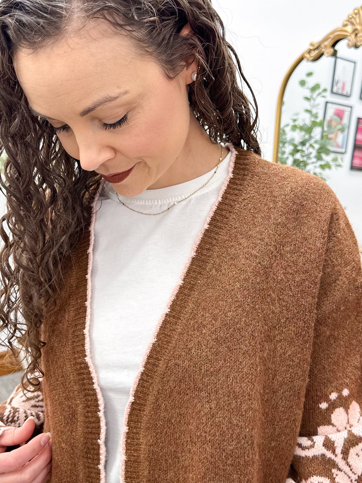 Brown Floral Sleeve Cardigan