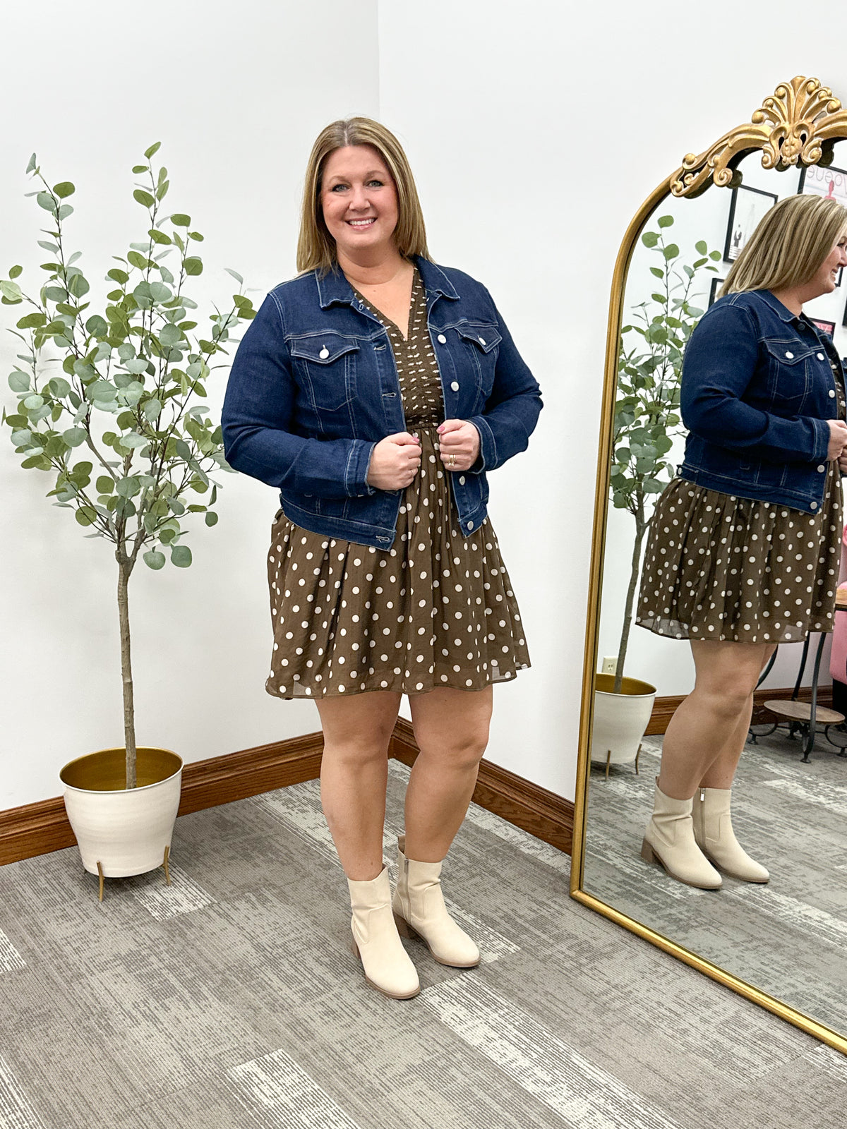 Brown & Beige Polka Dot Mini Dress (S-3X)
