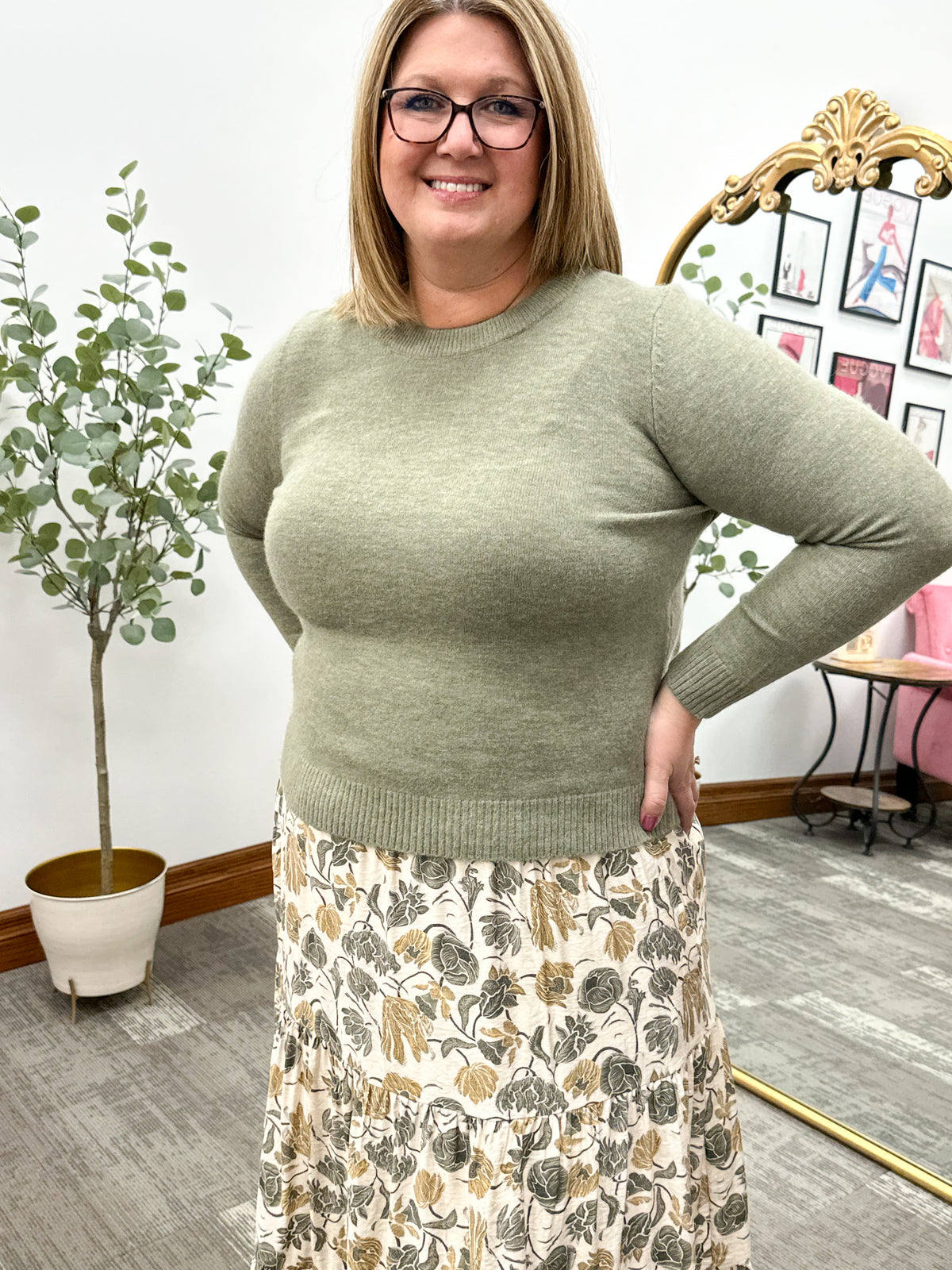 Sage Green Lightweight Crewneck Sweater
