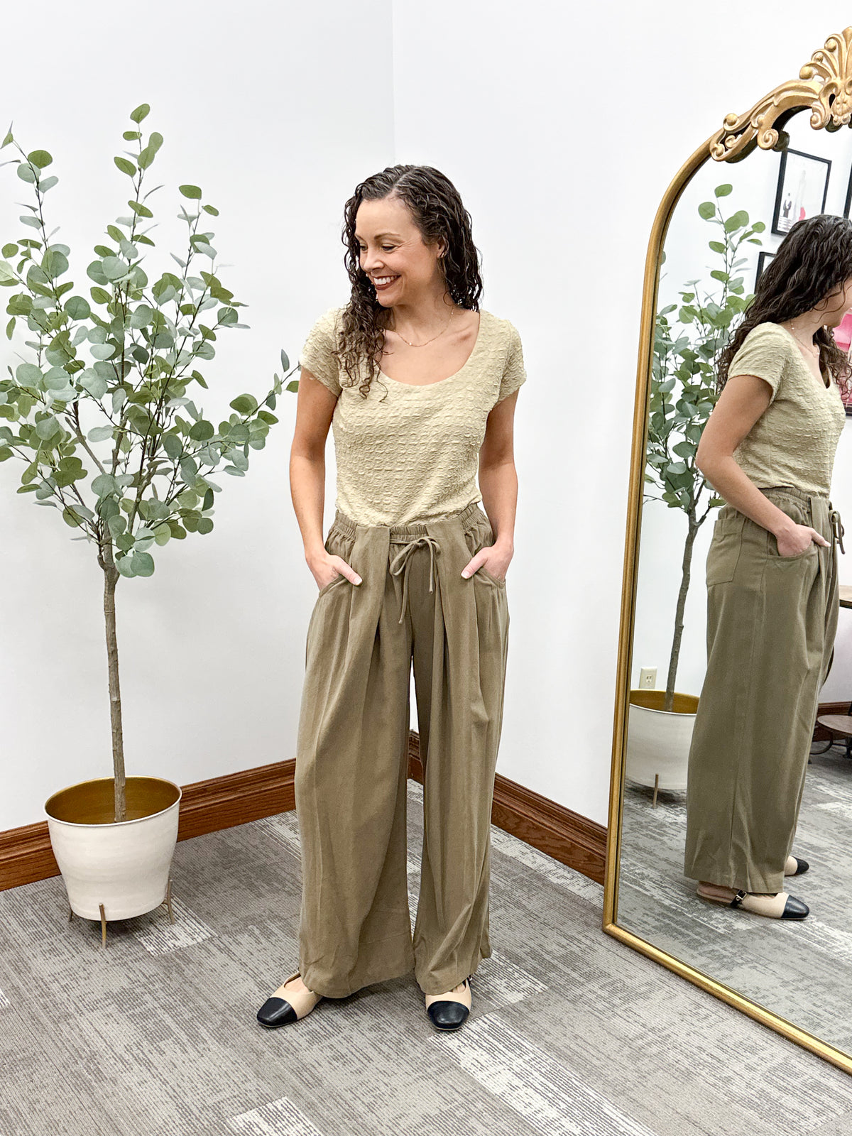 Olive Wide Leg Pants (S-3X)