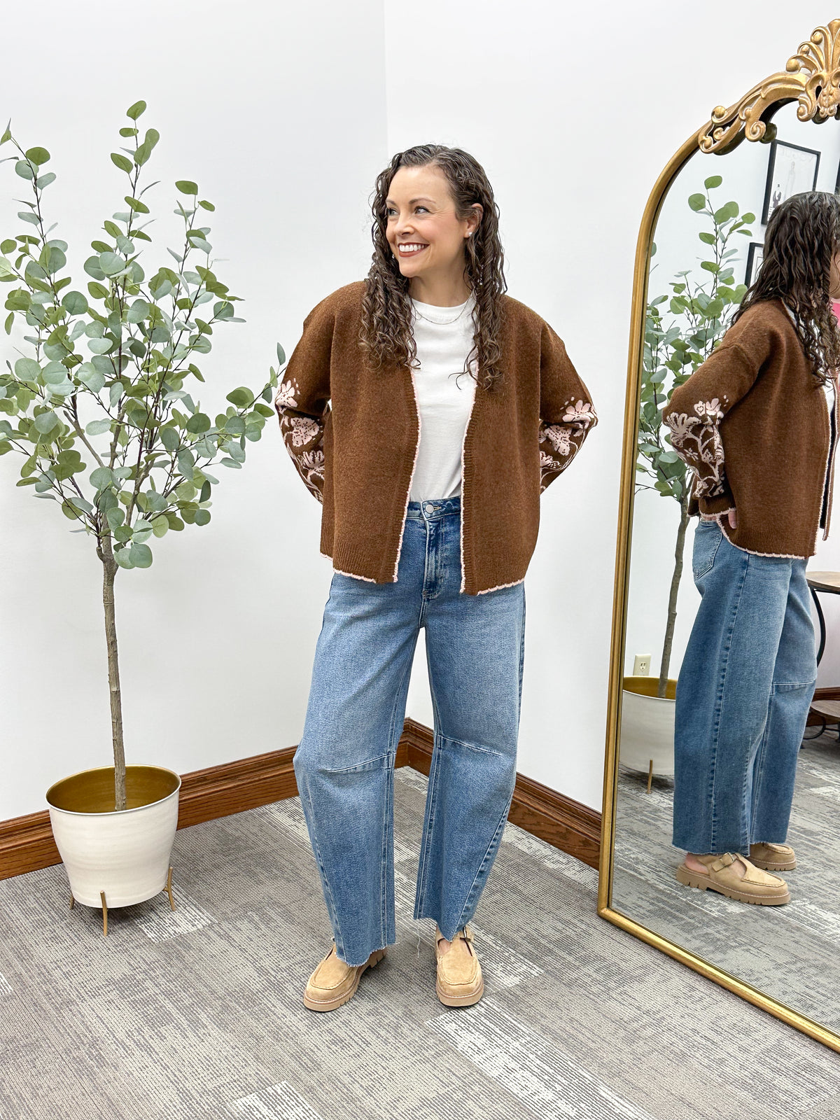 Brown Floral Sleeve Cardigan