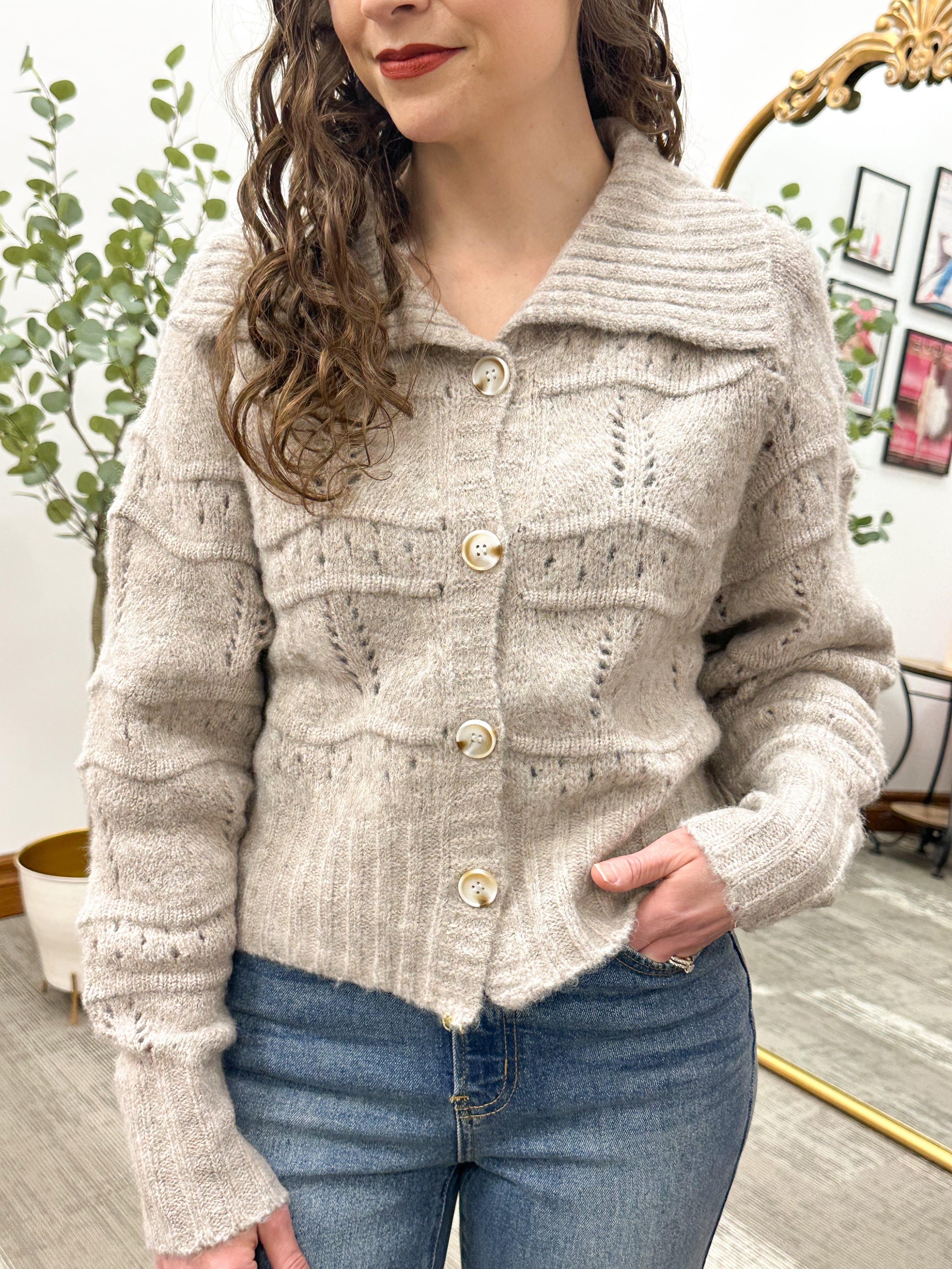 Olivia Collared Textured Cardigan