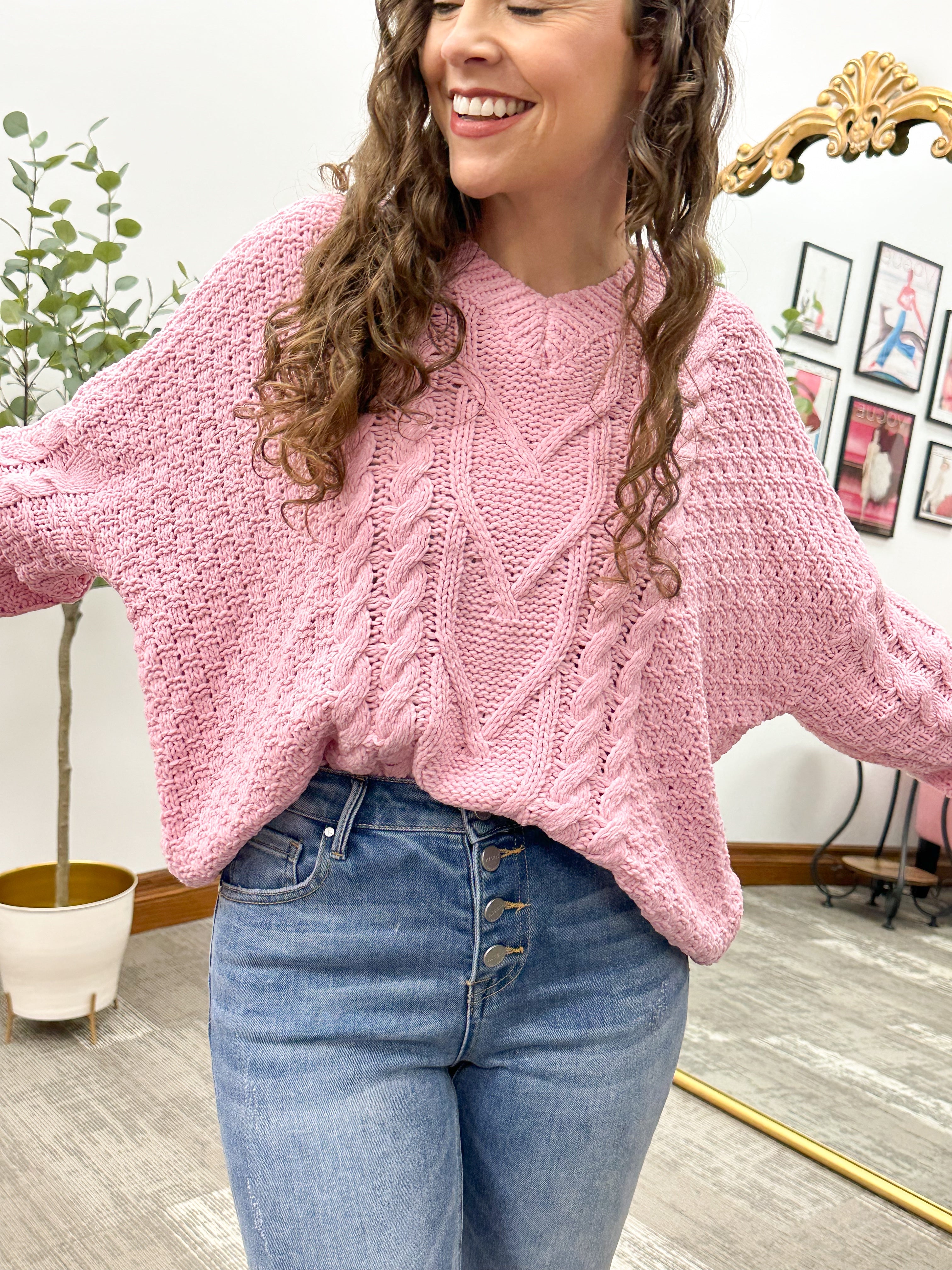 Shelly Chenille Cable Knit Sweater