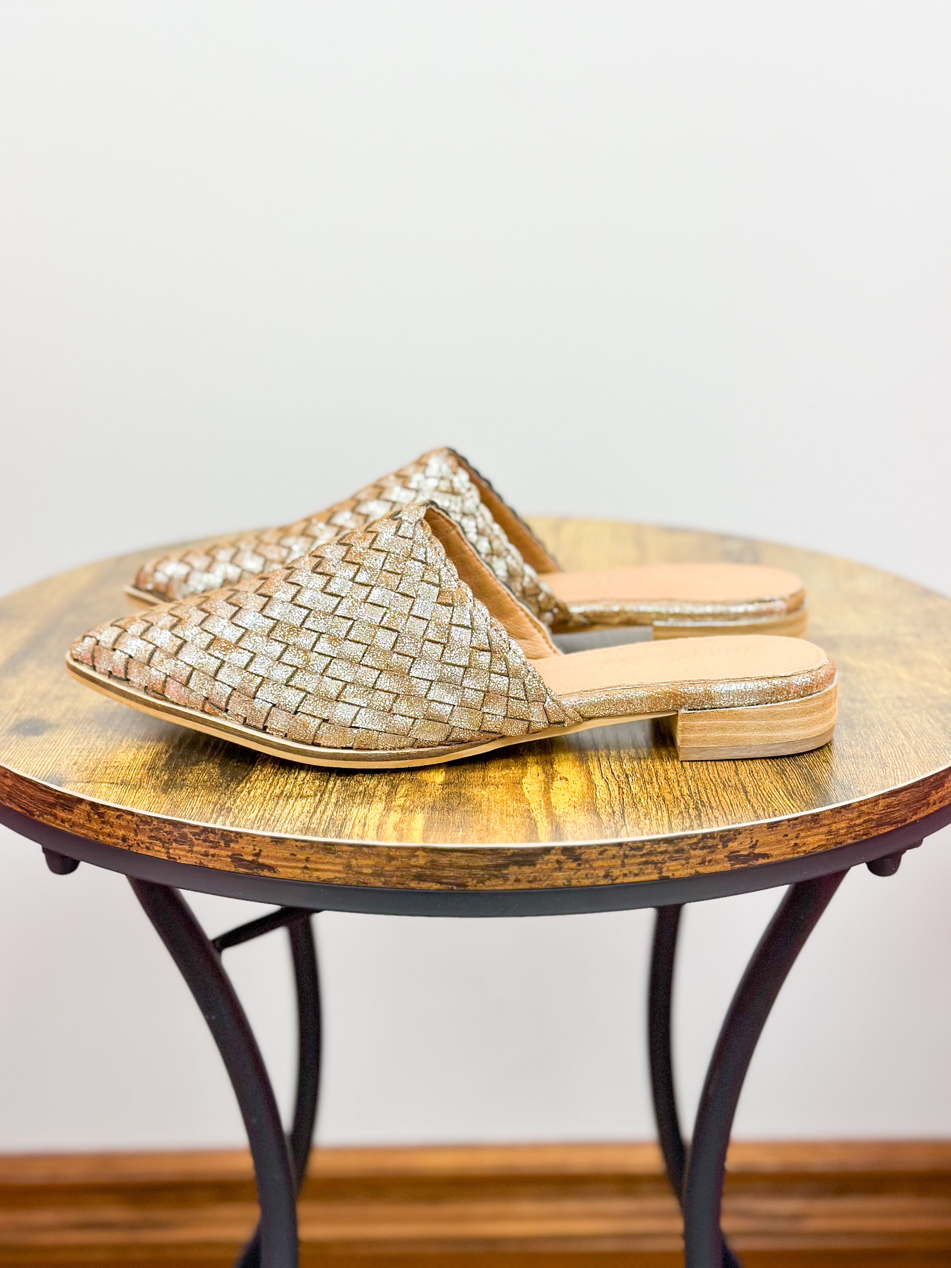 Amelia Metallic Brown Woven Mules