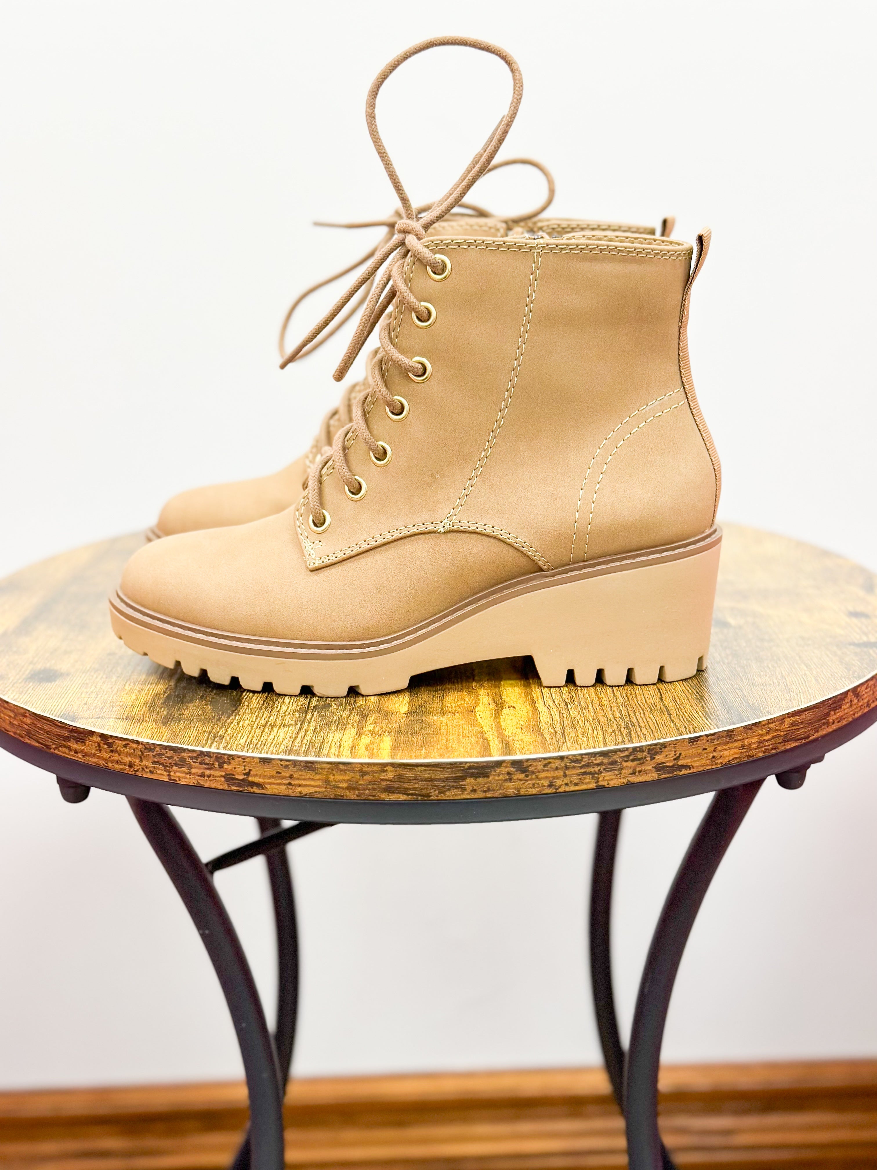 Karina Wedge Lace Up Booties