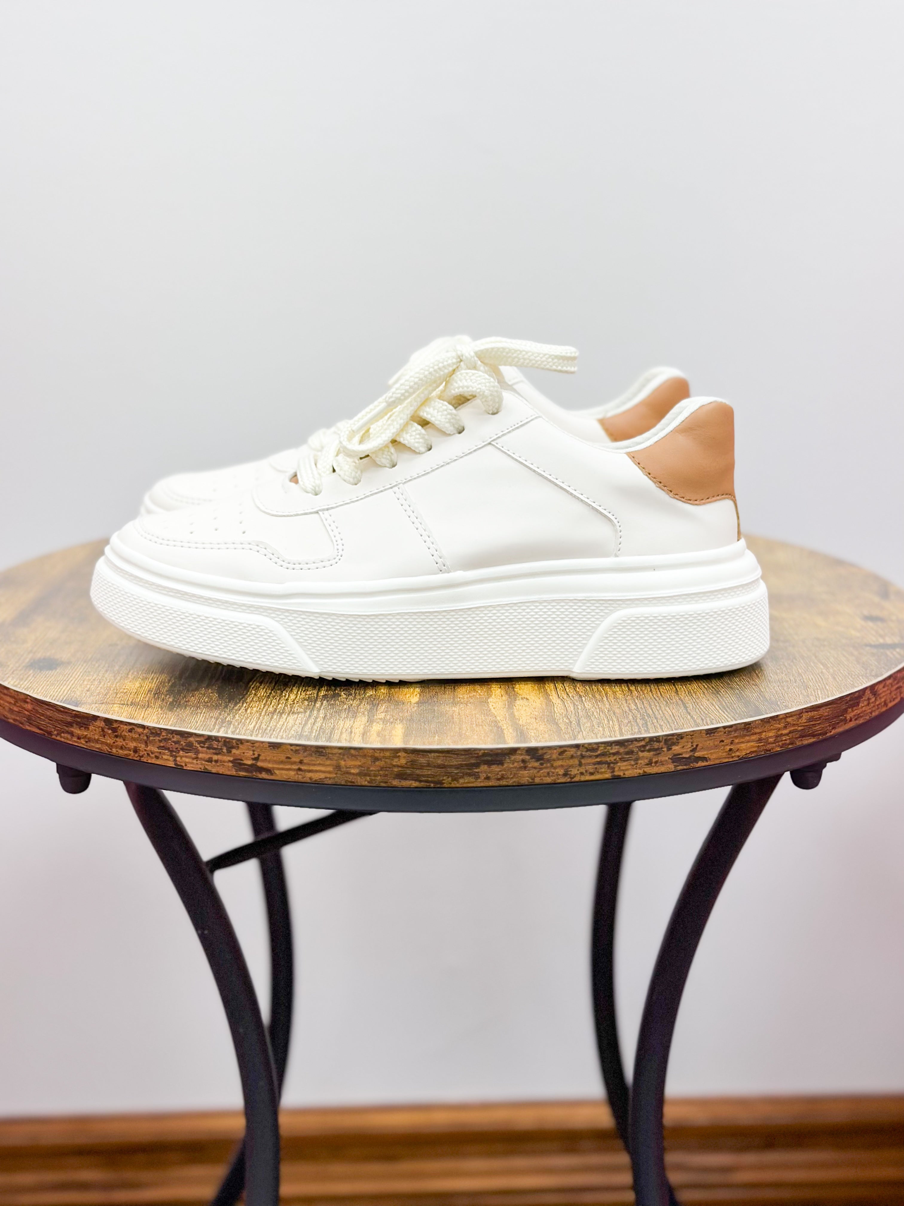 Cream + Tan Platform Sneakers