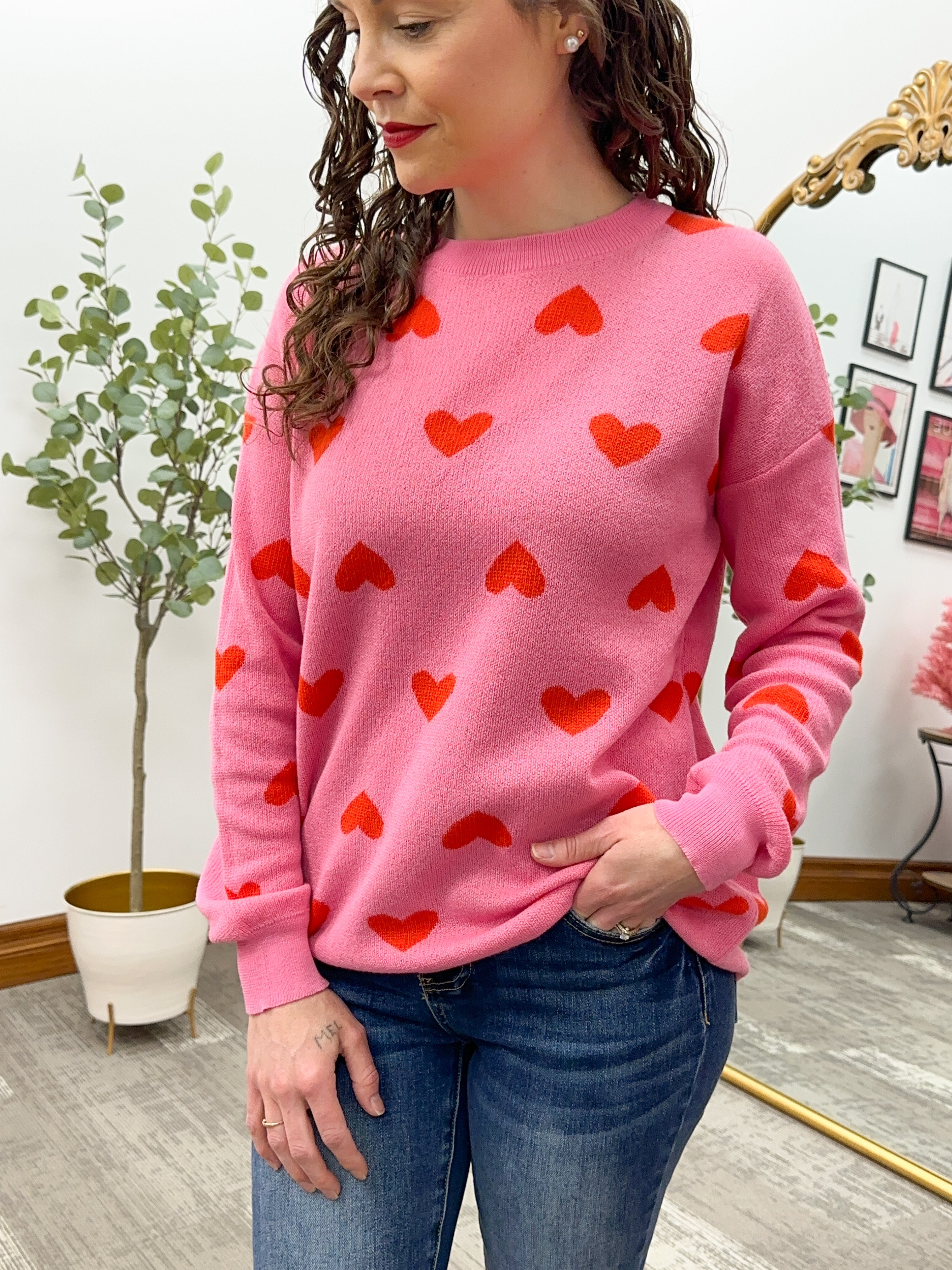 Pink +  Red Heart Sweater